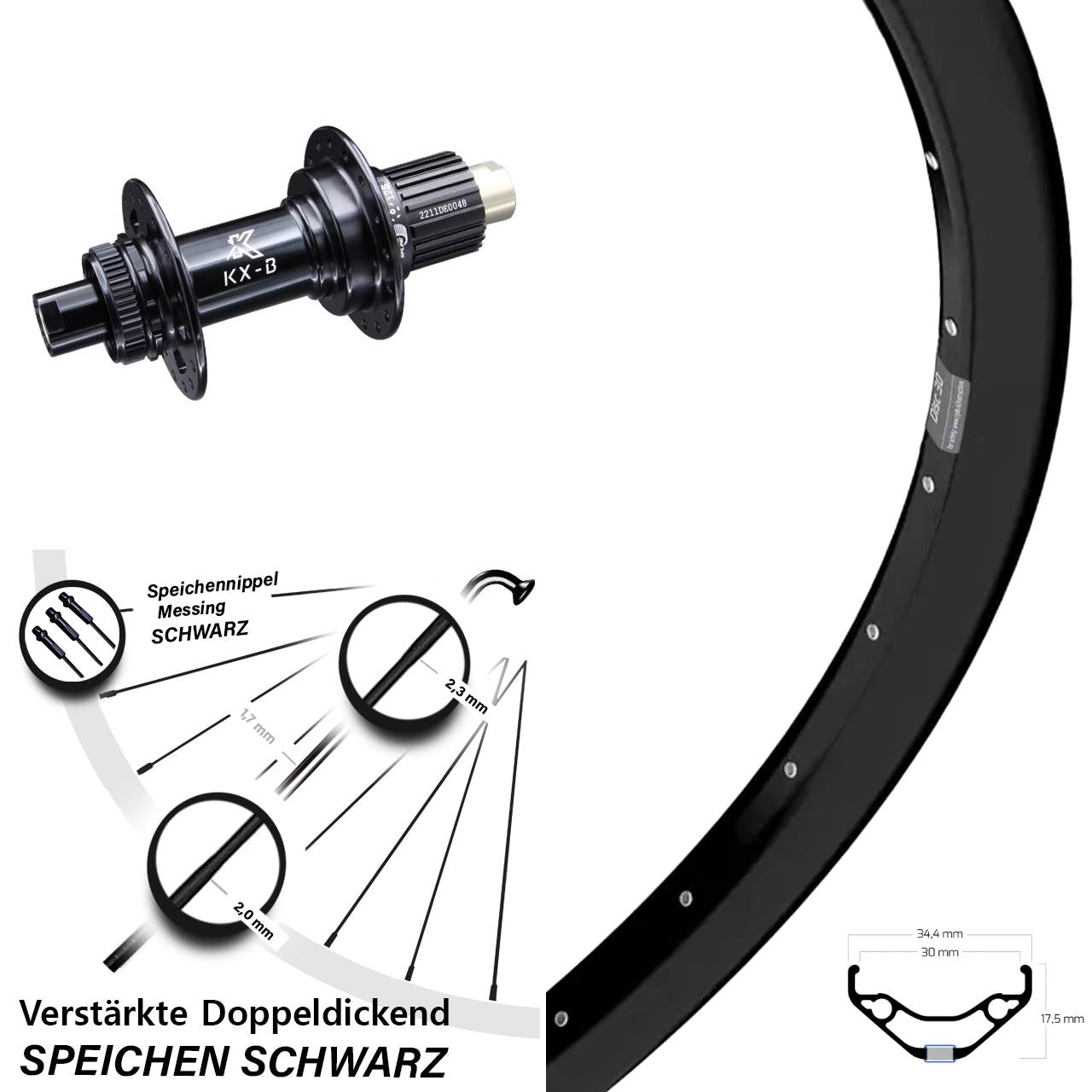 29 Zoll Ryde Disc 30 KX-B Centerlock Hinterrad 12x148 Shimano Micro Spline