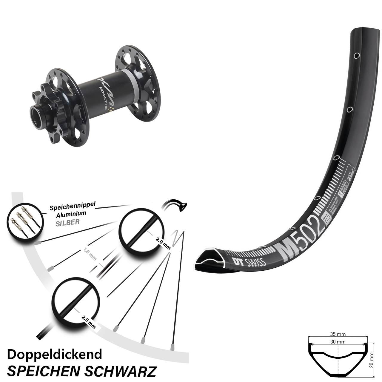 Disc Laufrad 27,5 Zoll DT Swiss M 502 Miche XMH 550 15x110 Boost