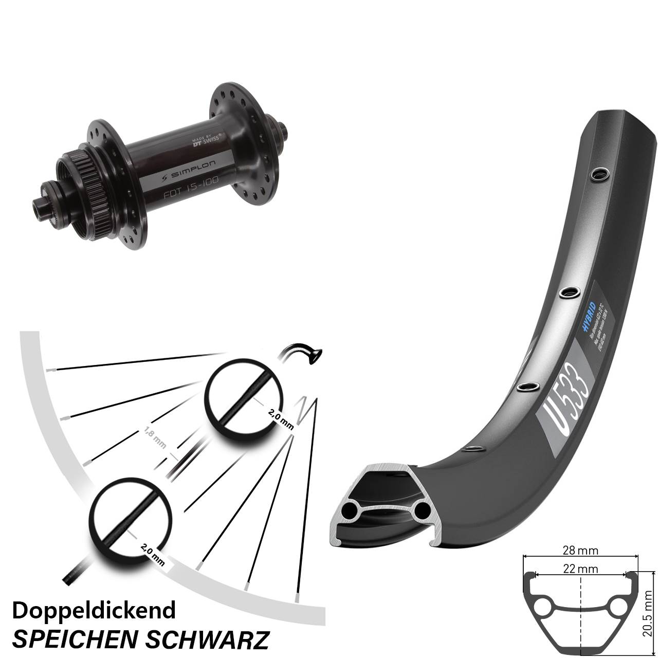 Centerlock Vorderrad 27,5 Zoll DT Swiss U 533-370 für Schnellspanner