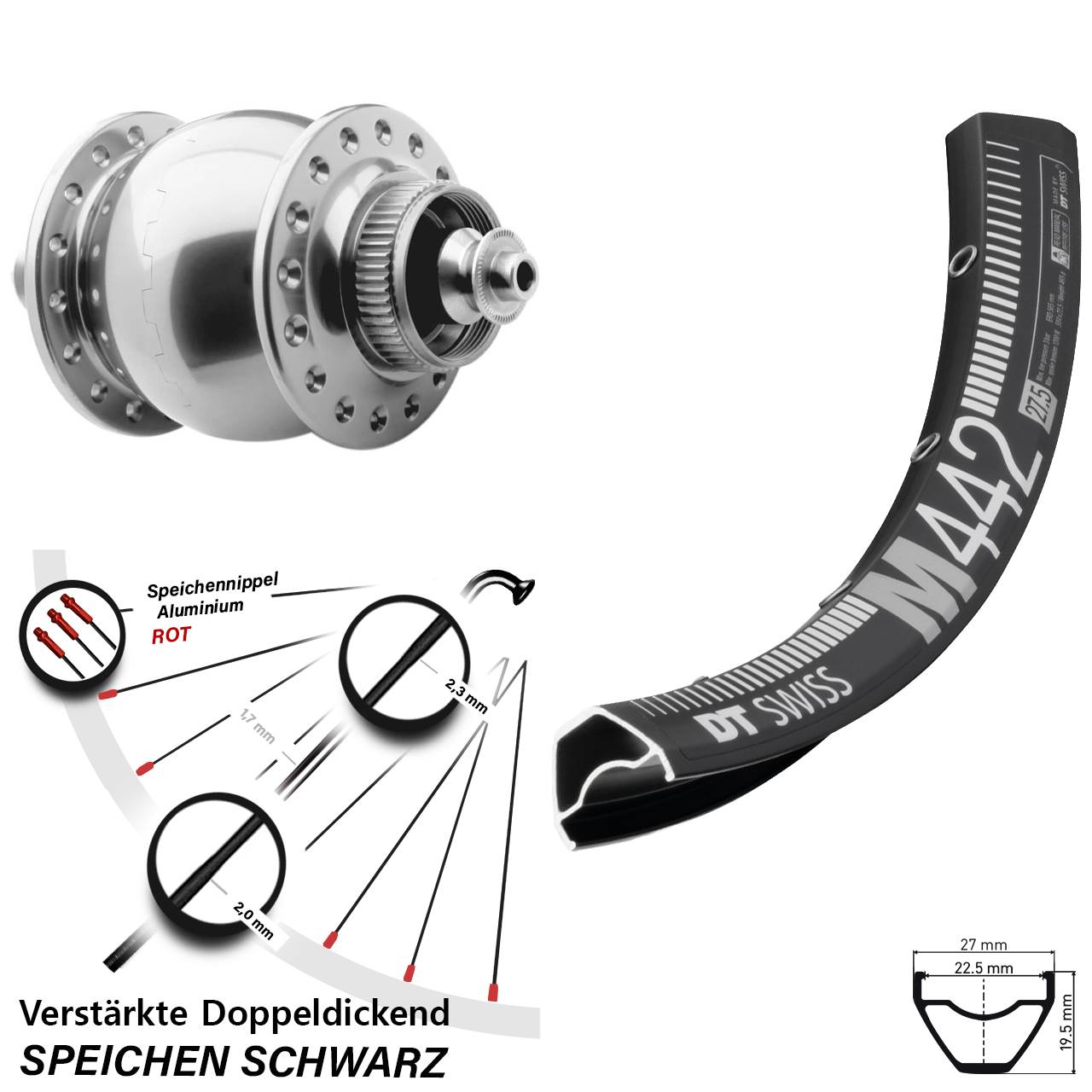 SON 28 silbern DT Swiss M 442 28-29 Zoll Disc Laufrad mit Nabendynamo für Schnellspanner