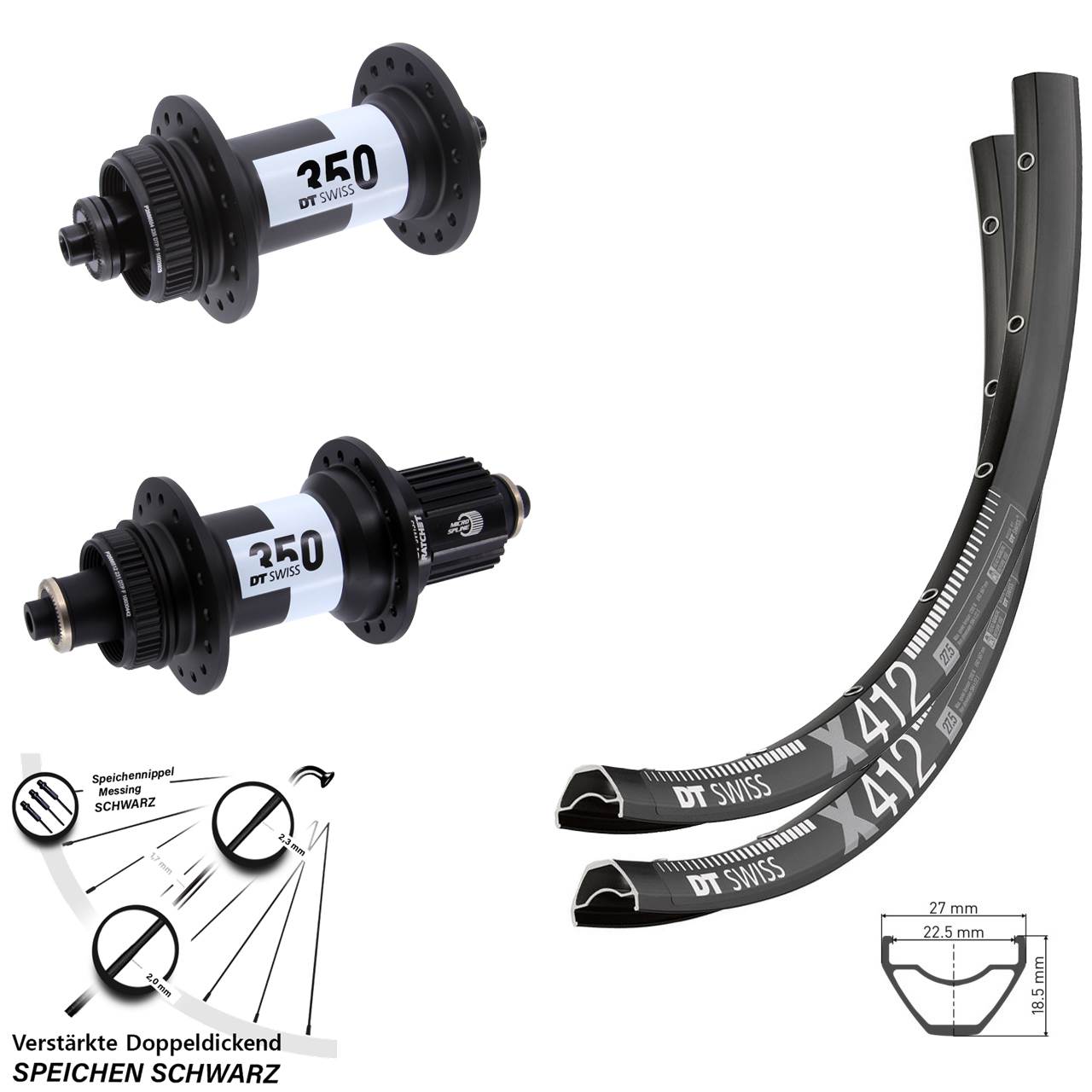 29 Zoll DT Swiss X 412 350 Laufradsatz Centerlock für Schnellspanner Micro Spline