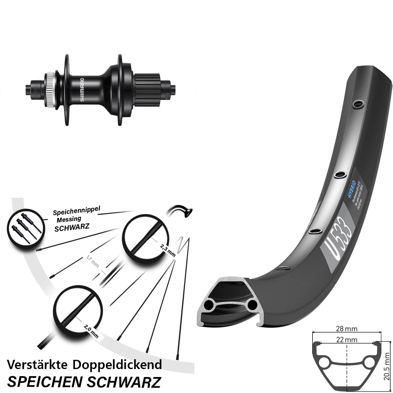 DT Swiss U 533 Shimano MT500 28-29 Zoll Disc Hinterrad für Schnellspanner Micro Spline