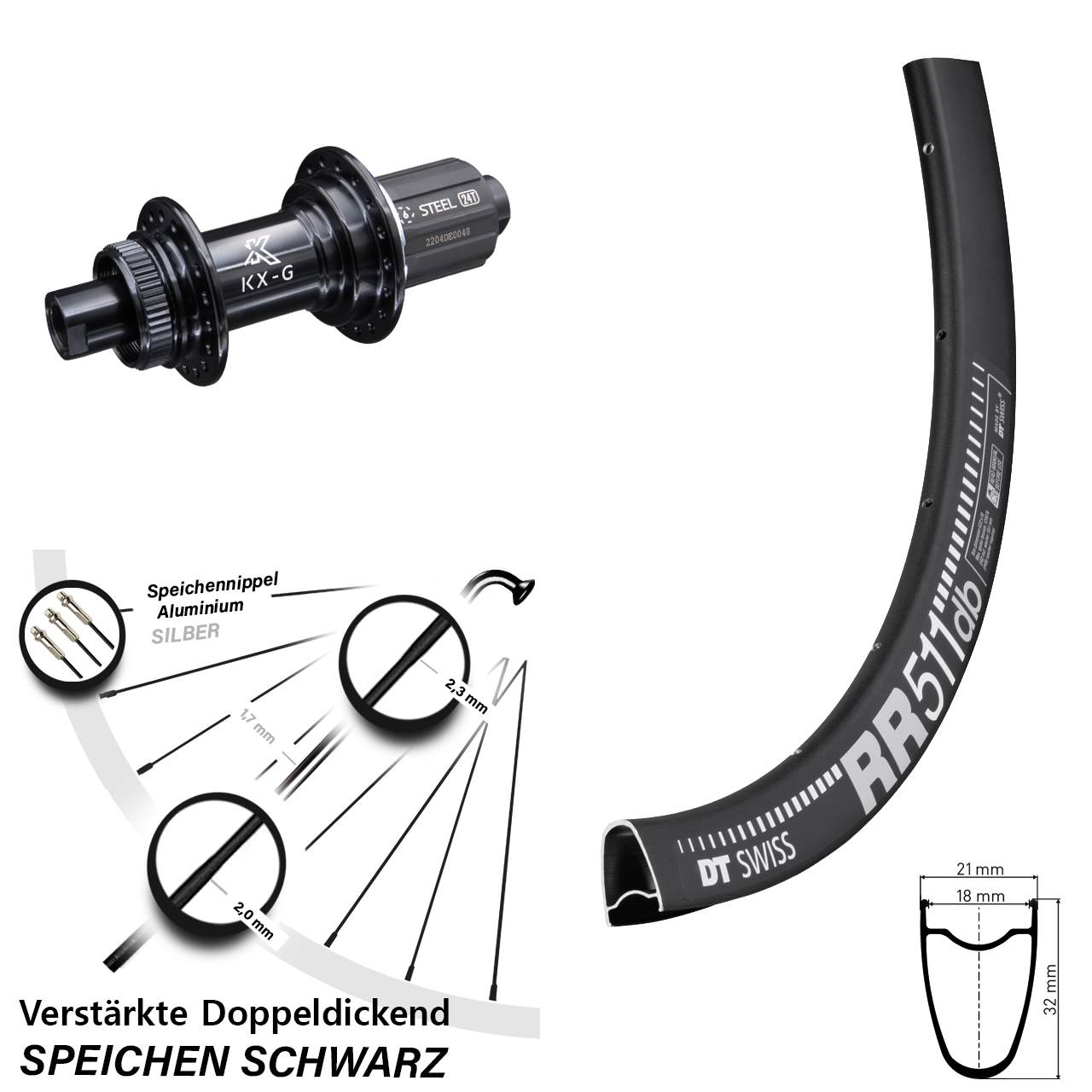 Hinterrad Centerlock 28 Zoll DT Swiss RR511 schwarz verstärkt 8-12 fach HG 12x142
