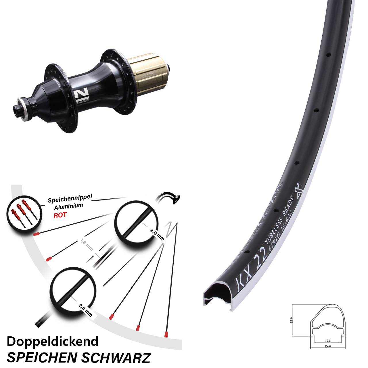 28 Zoll KX22 OS Novatec F162 Hinterrad 8-12 fach QR