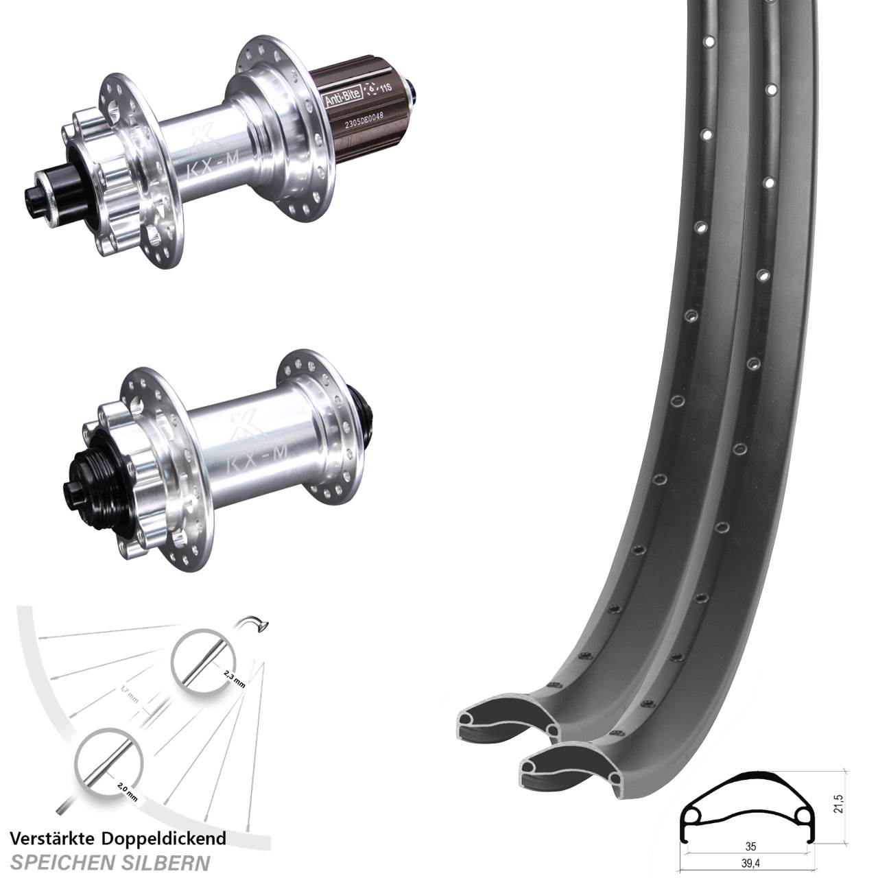 Ambrosio E35 KX-M 27,5 Zoll Disc Laufradsatz für Schnellspanner 8-12 fach HG