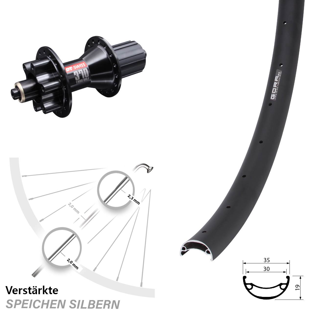Hinterrad 6-Loch QR 20 Zoll Gora 30 DT Swiss 370 Hybrid 8-11 fach
