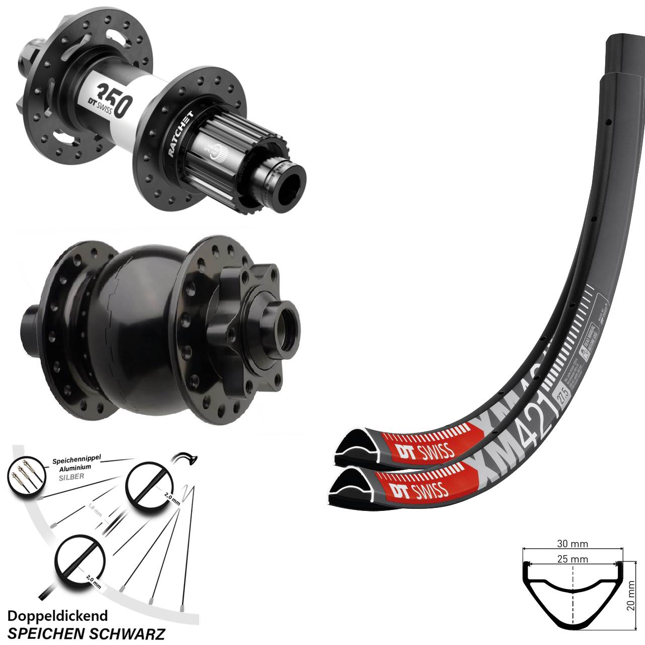 Boost Laufradsatz 29 Zoll XM 421 DT Swiss 350 Micro Spline Dynamo SON 28-15