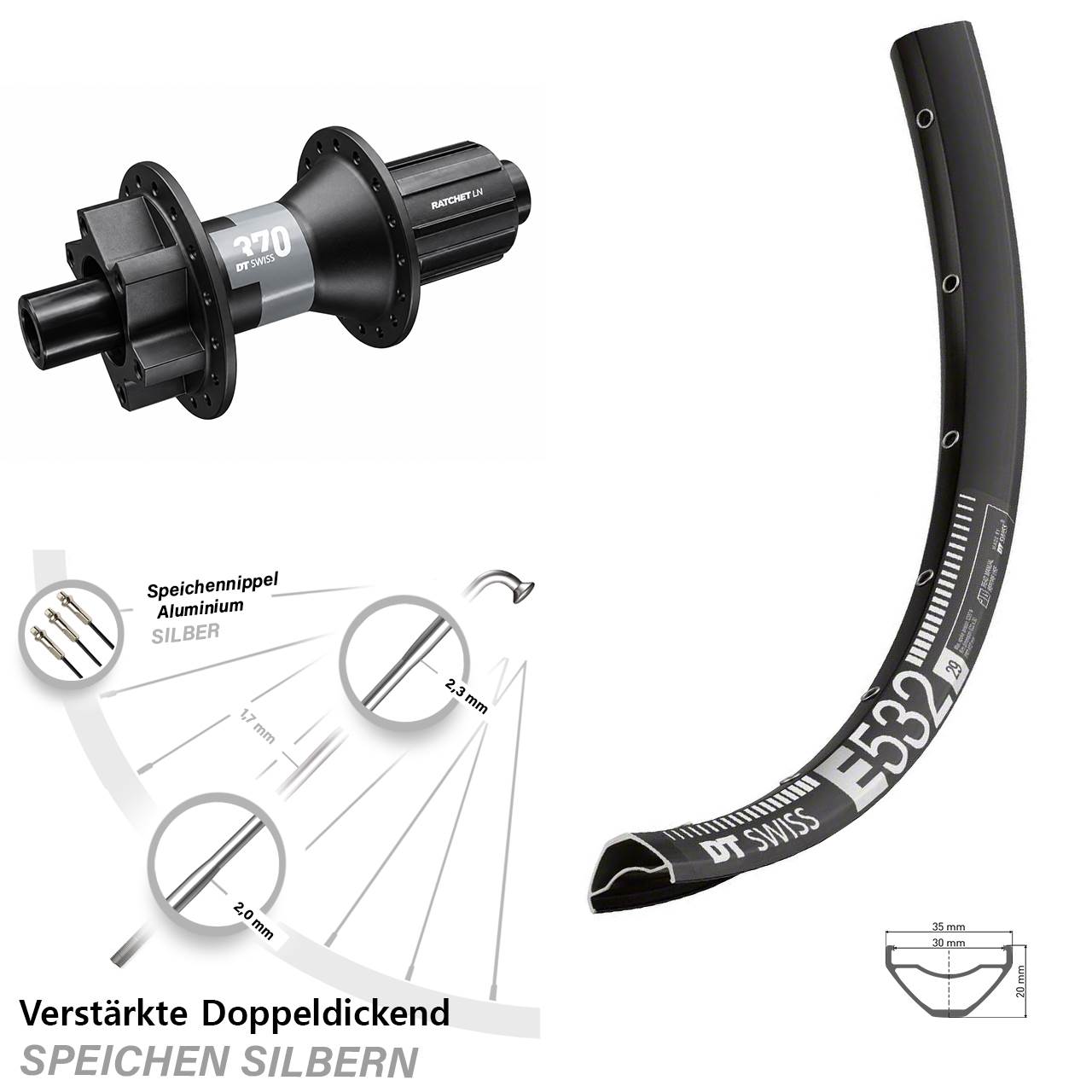 Disc Laufrad 29 Zoll E 532 DT Swiss 370 8-11 fach 12x142