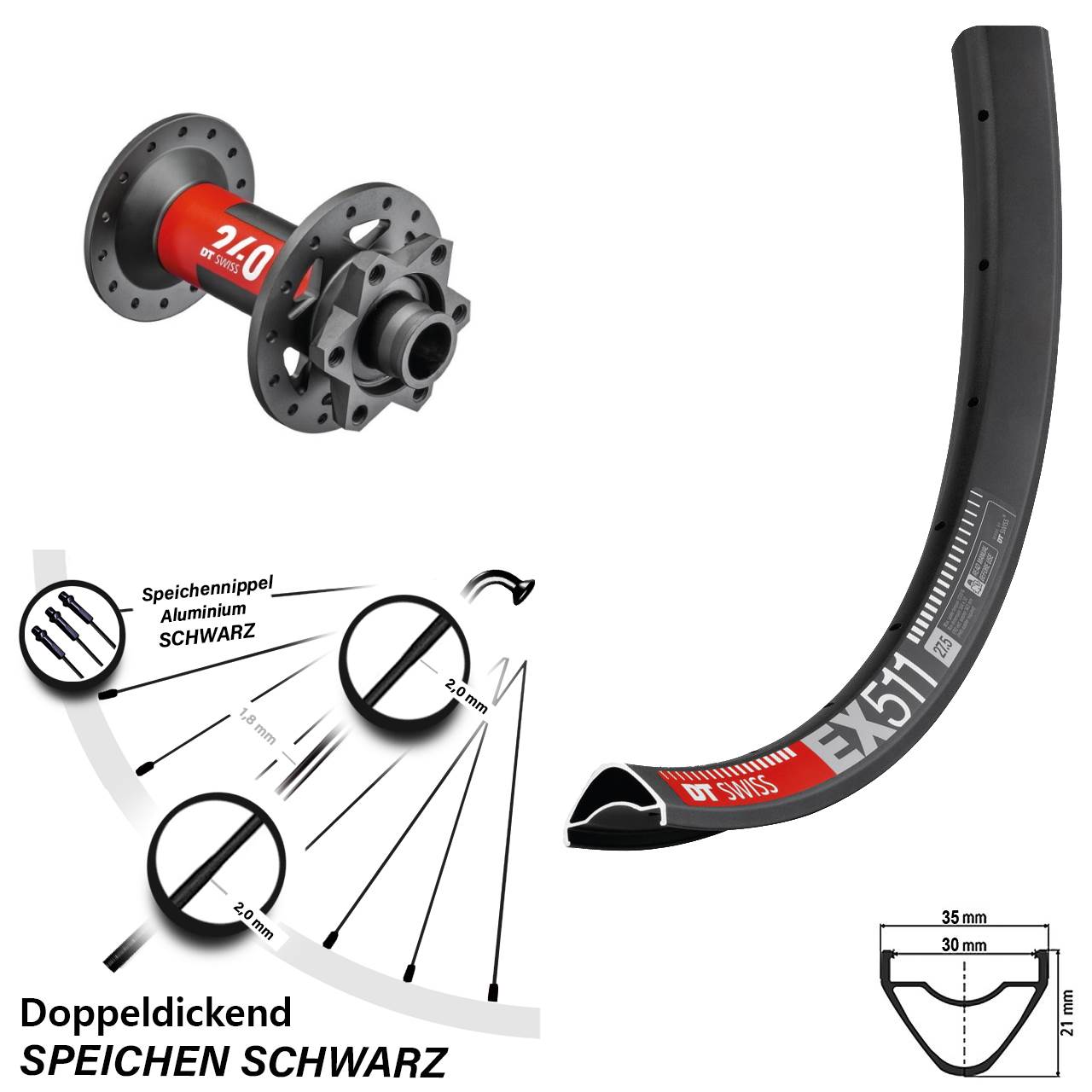 6-Loch Vorderrad 27,5 Zoll DT Swiss EX511-240 15x110 Boost