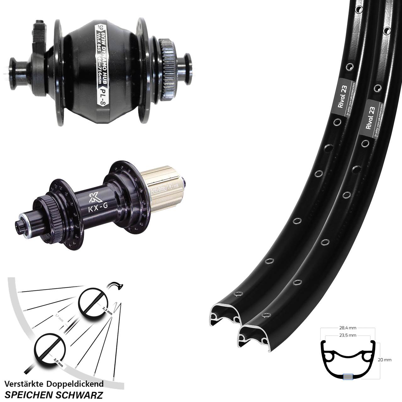 Ryde Rival 23 KX-G Shutter Precision PL-8 27,5 Zoll Disc Laufrad-Satz QR 8-12 fach HG