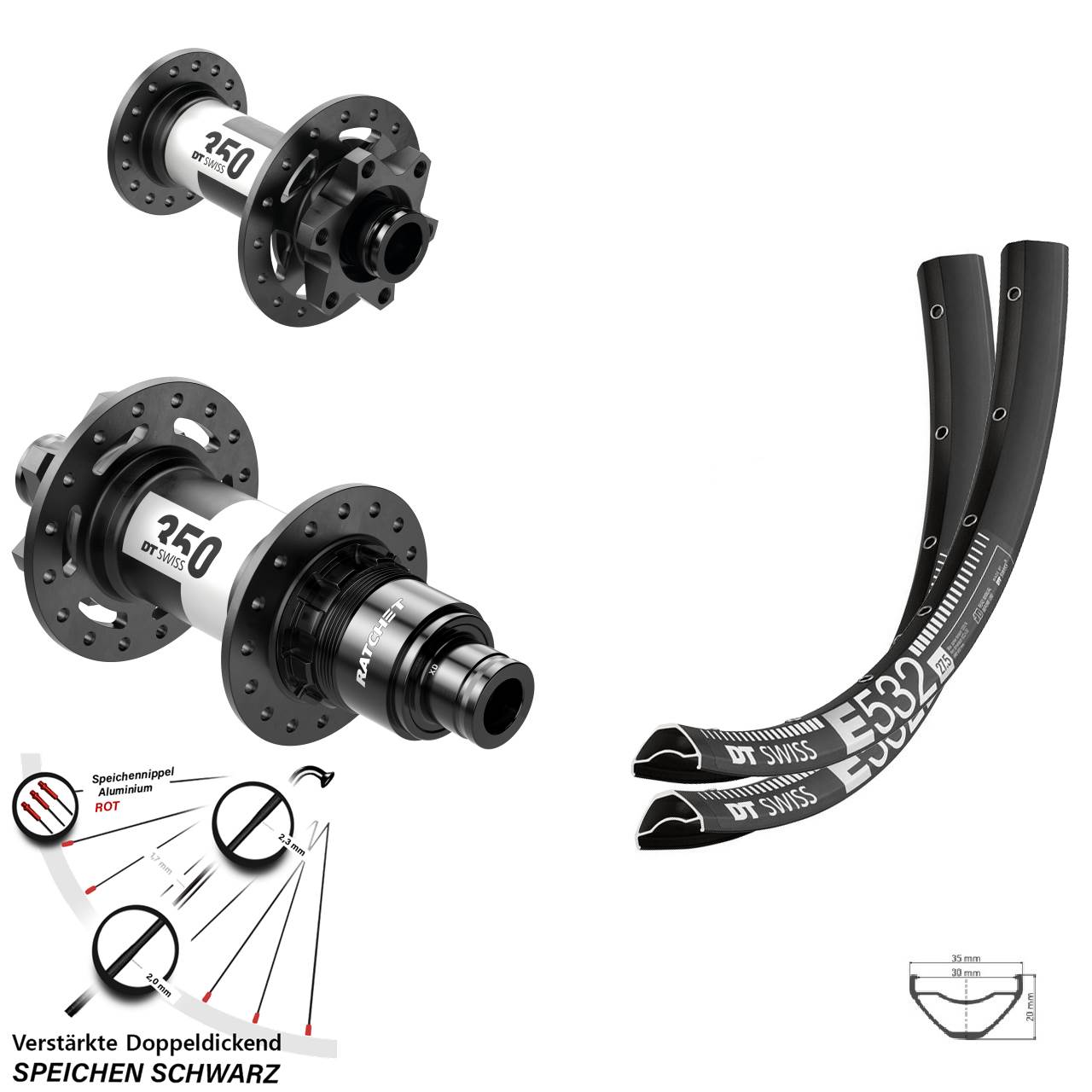 Laufradsatz 6-Loch 27,5 Zoll DT Swiss E532-350 XD 15x100 12x142