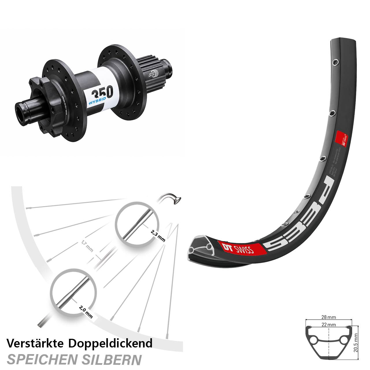 DT Swiss 533 D-350 Hybrid 26 Zoll Disc Hinterrad 12x148 Micro Spline