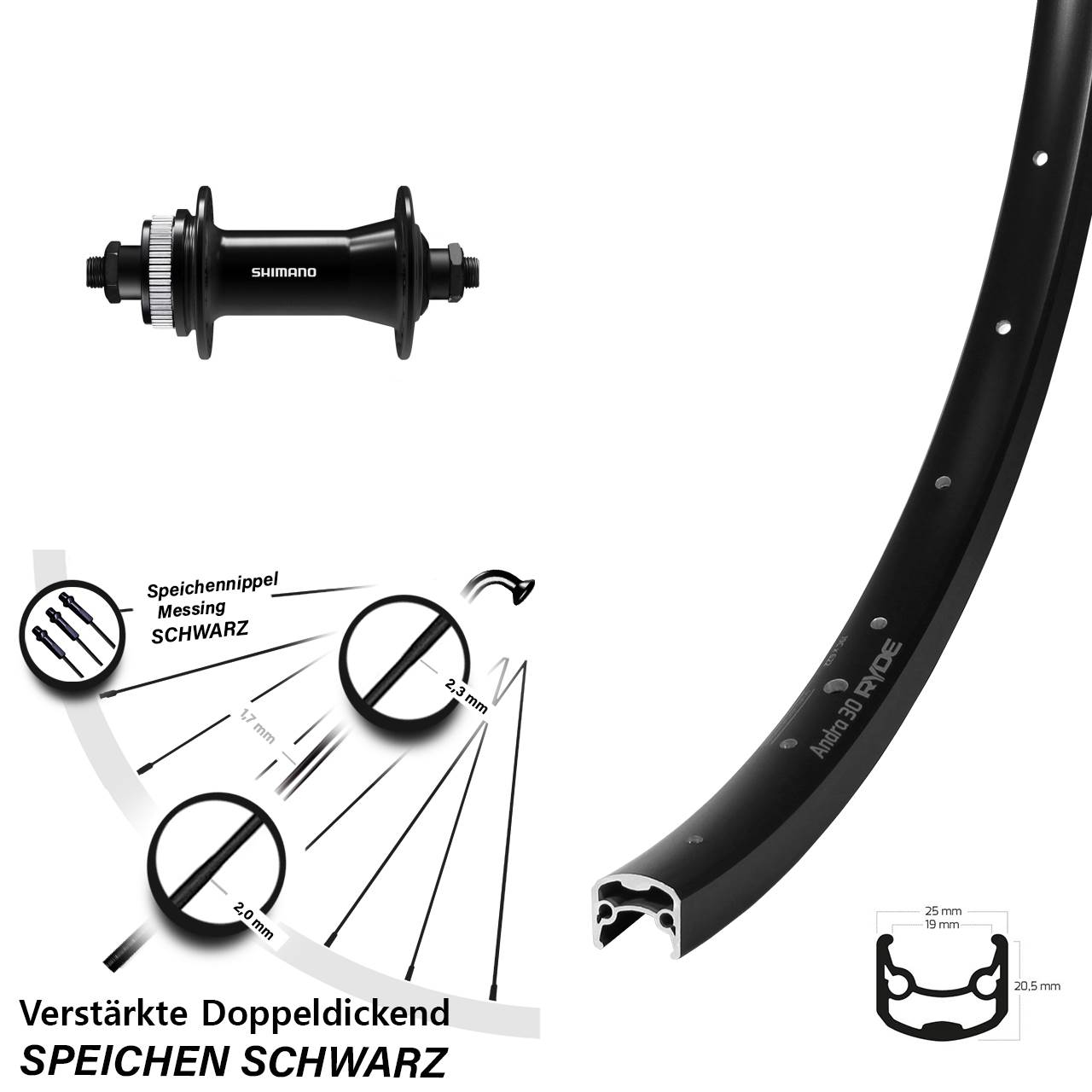Ryde Andra 30 Shimano HB-QC400 28 Zoll Disc Vorderrad QR
