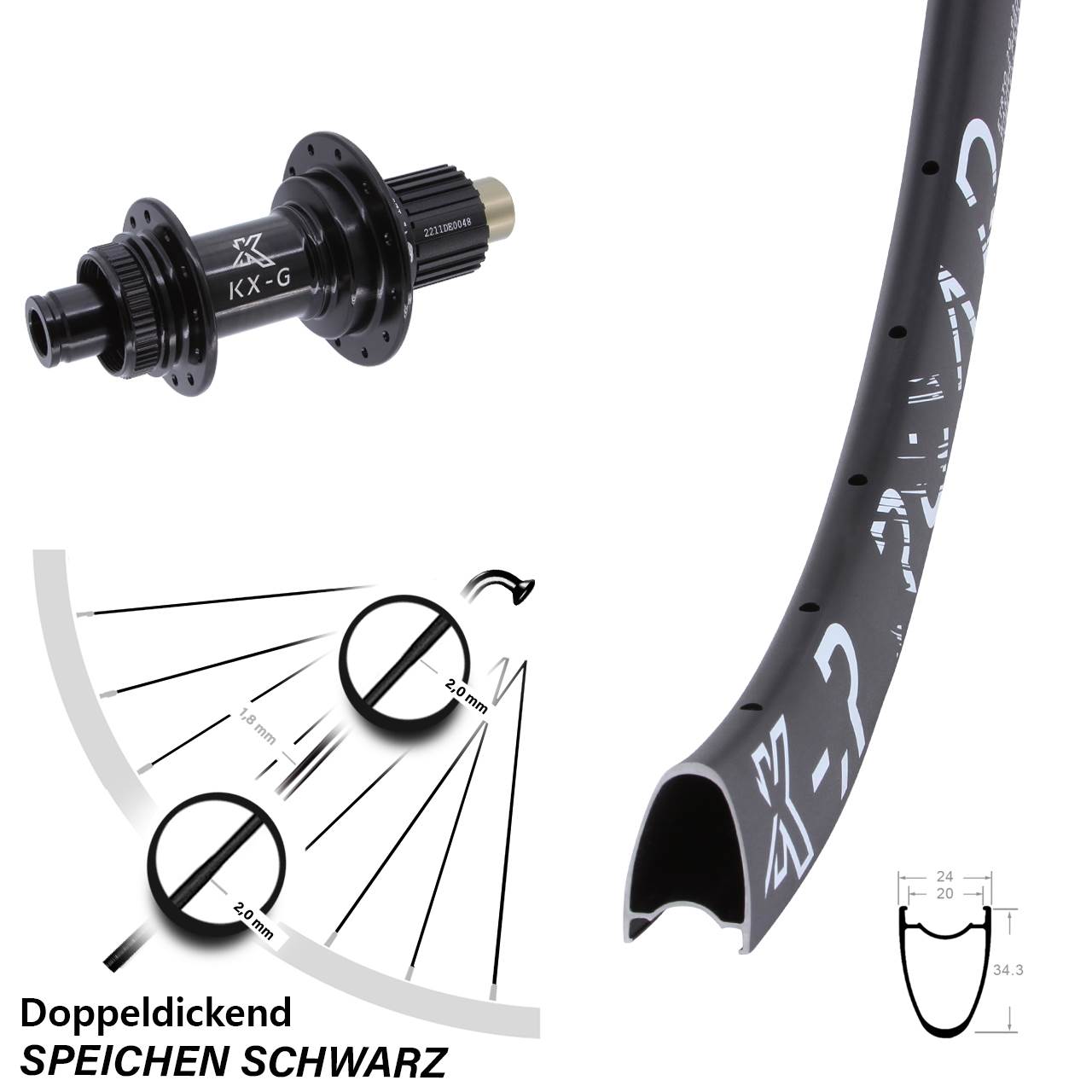 28 Zoll Hinterrad KX-GR Road Micro Spline 12x142 Centerlock