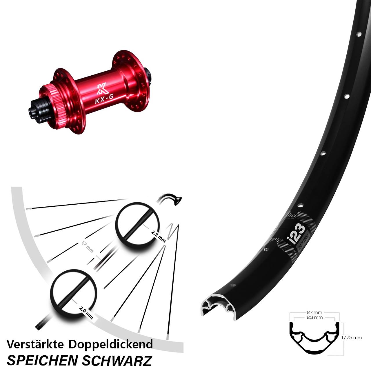 WTB i23 KX-G rot 28-29 Zoll Centerlock Vorderrad QR