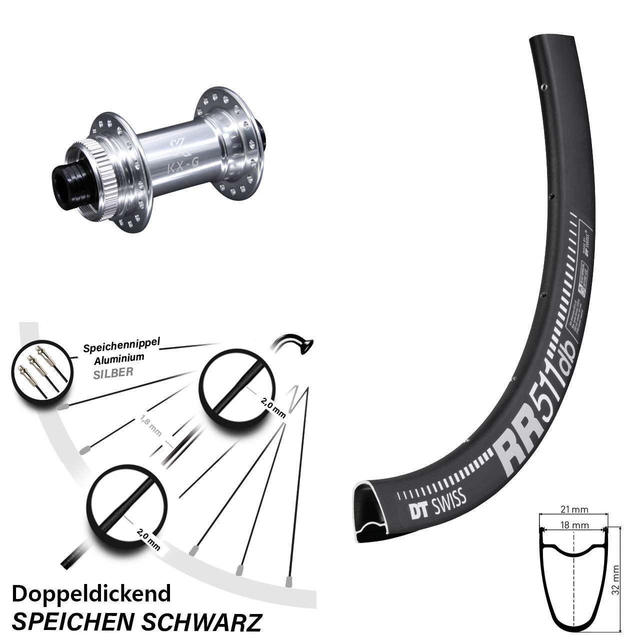 28 Zoll DT Swiss RR 511 KX-G Disc Laufrad 15x100