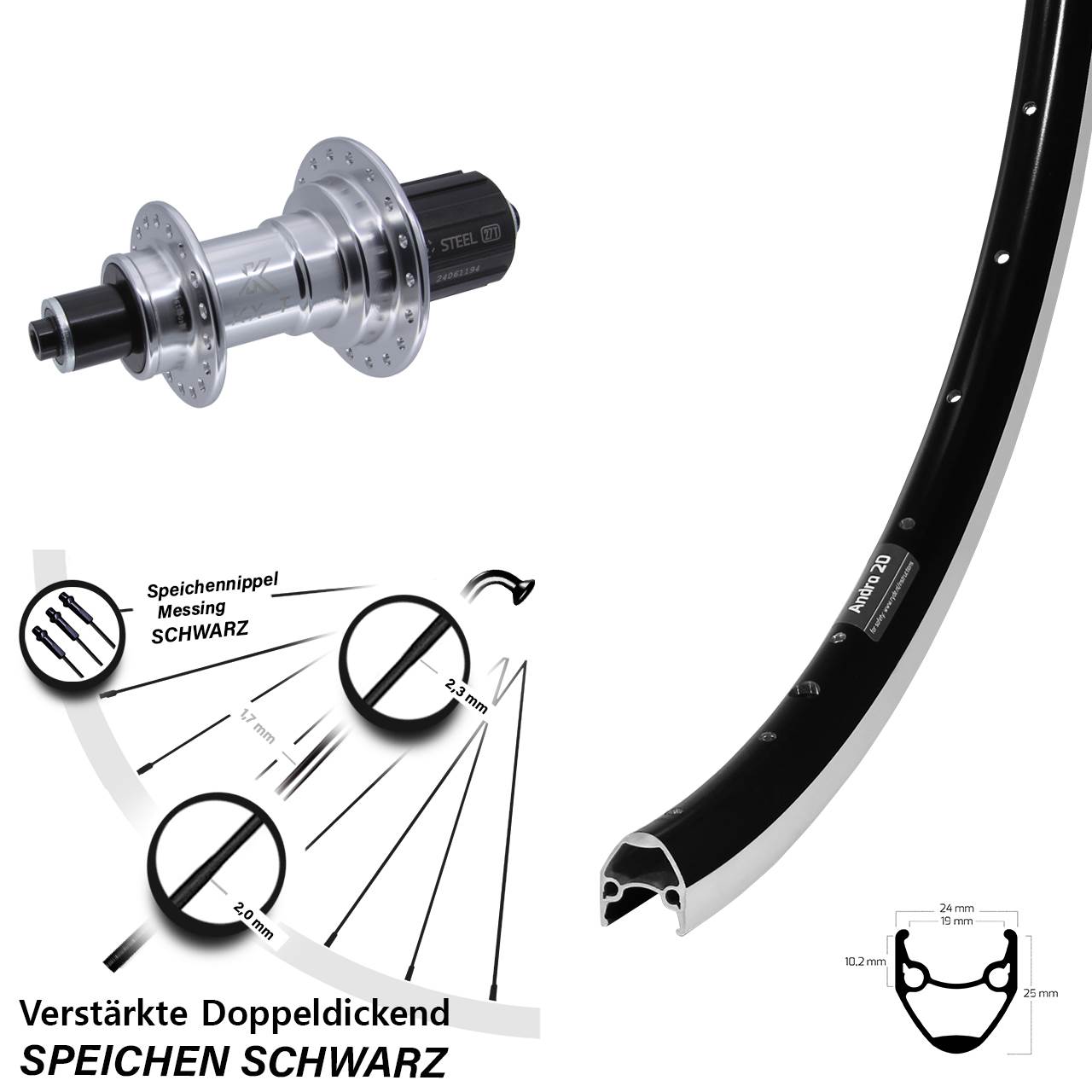 Hinterrad 28 Zoll Ryde Andra 20 KX-TS Heavy Duty 8-12 fach HG QR