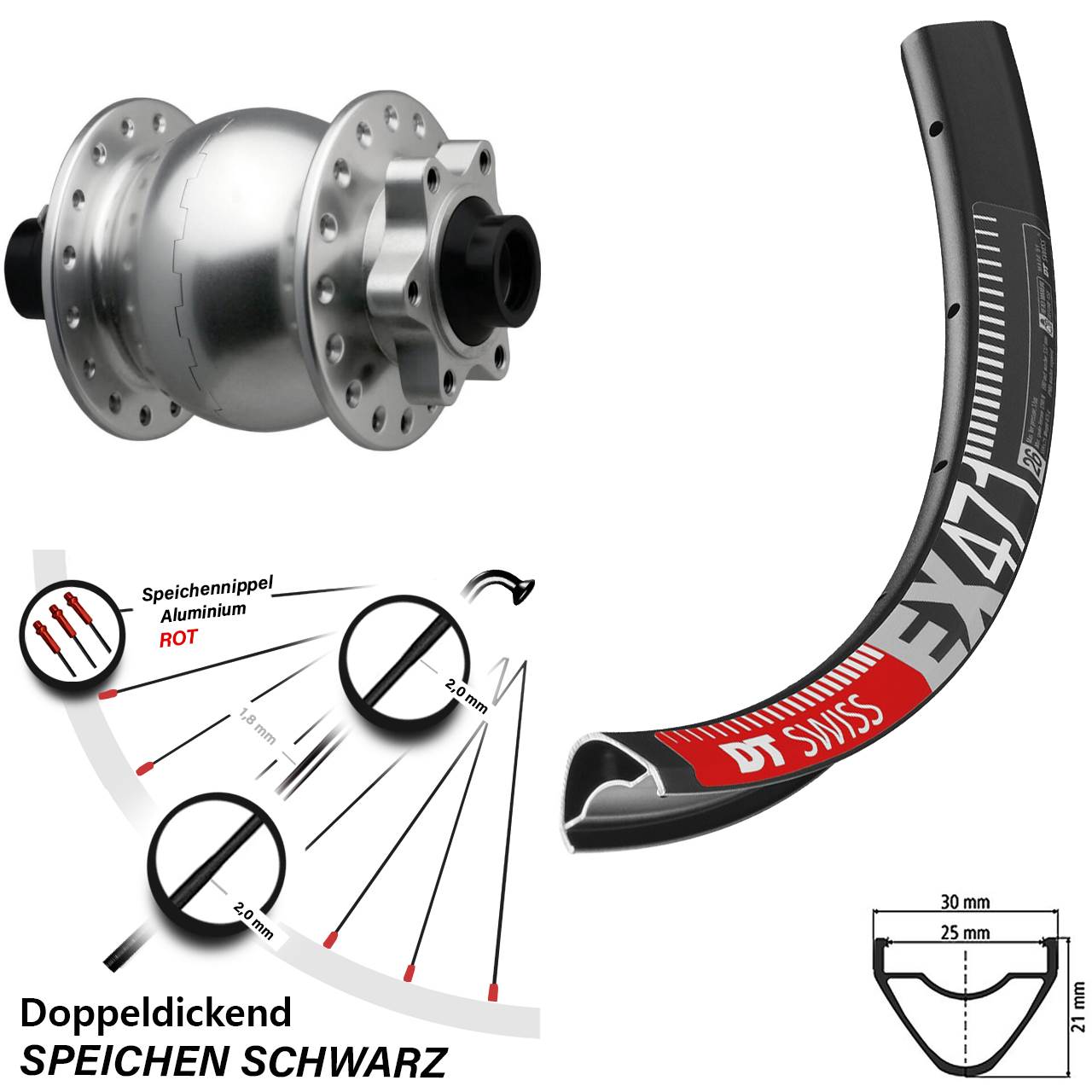 Boost Disc Dynamo-Vorderrad 15x110 29 Zoll DT Swiss EX471 SON 28 silbern