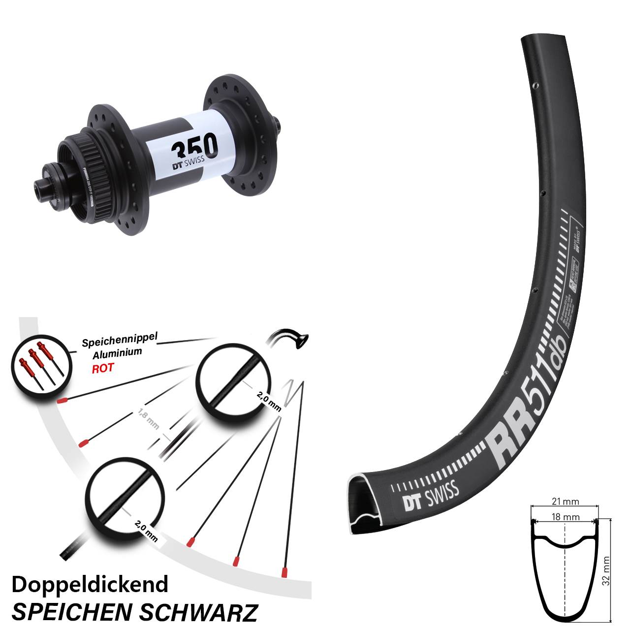 DT Swiss RR511-350 28 Zoll Vorderrad Centerlock QR