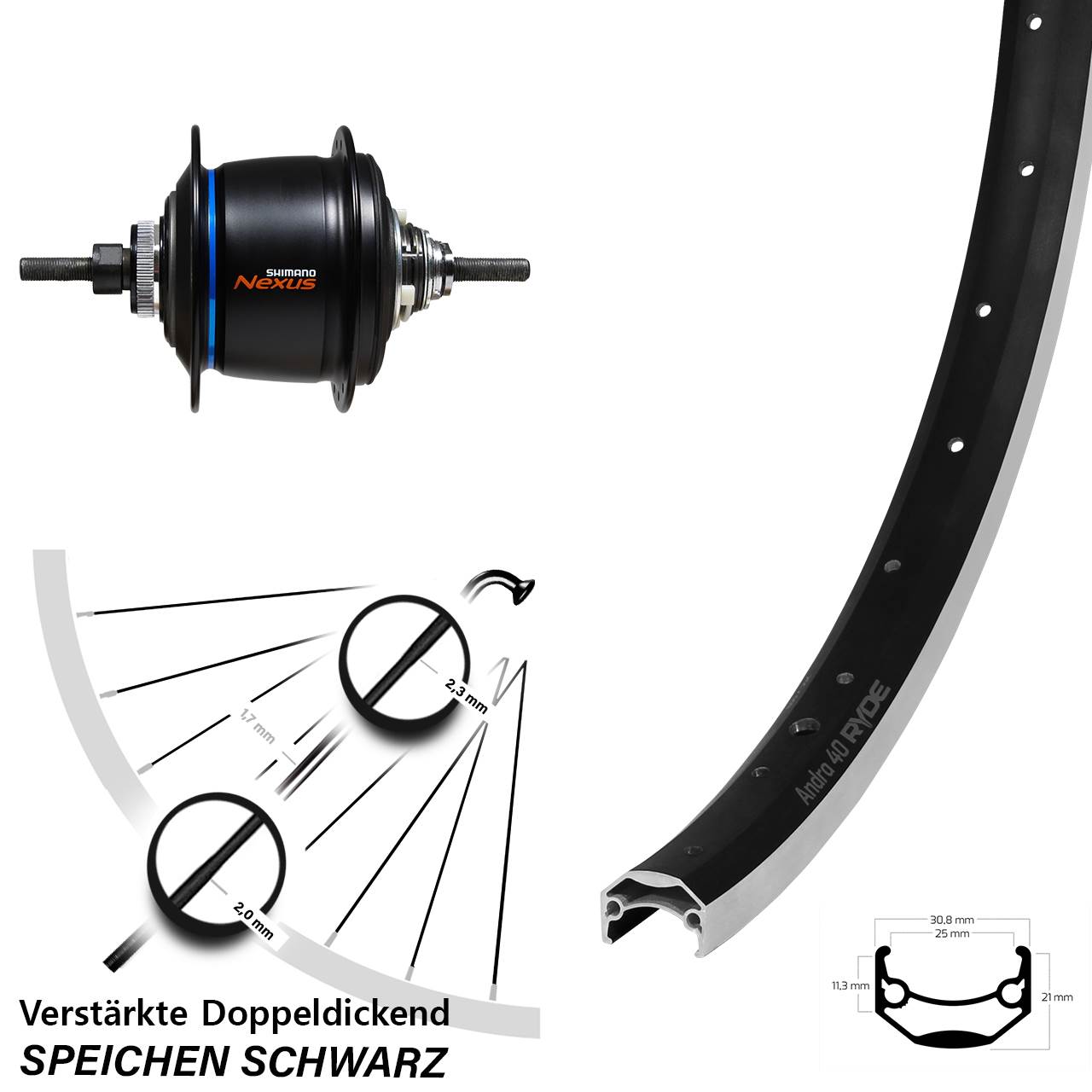 28 Zoll Andra 40 Shimano 8 Gang Di2 E-Bike Hinterrad für Felgenbremse