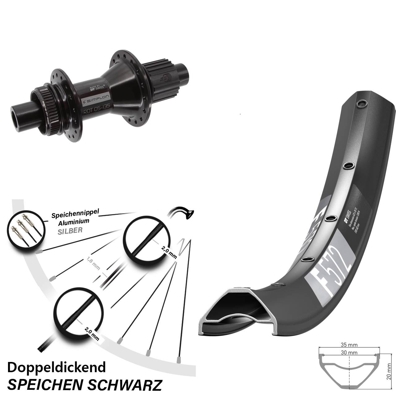 29 Zoll DT Swiss F 572-370 Hybrid Hinterrad Centerlock 12x142 Micro Spline