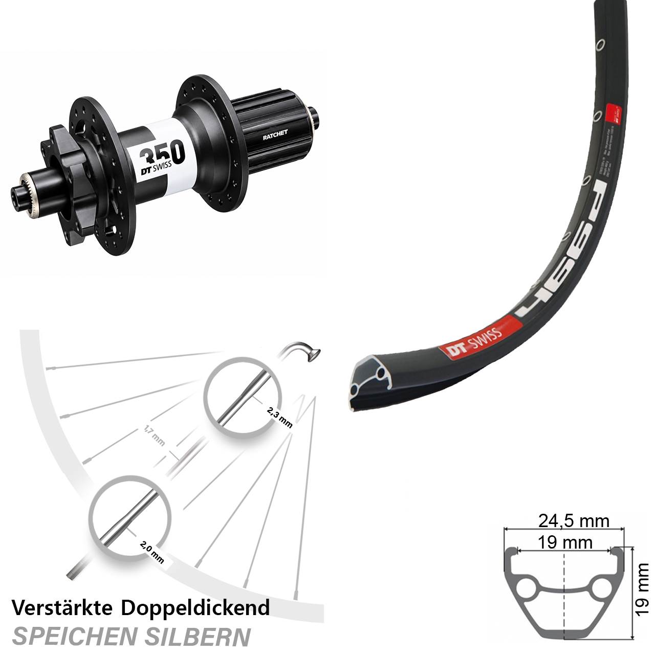 6-Loch Hinterrad QR 29 Zoll DT Swiss 466-350 Ratchet 36 8-11 fach HG