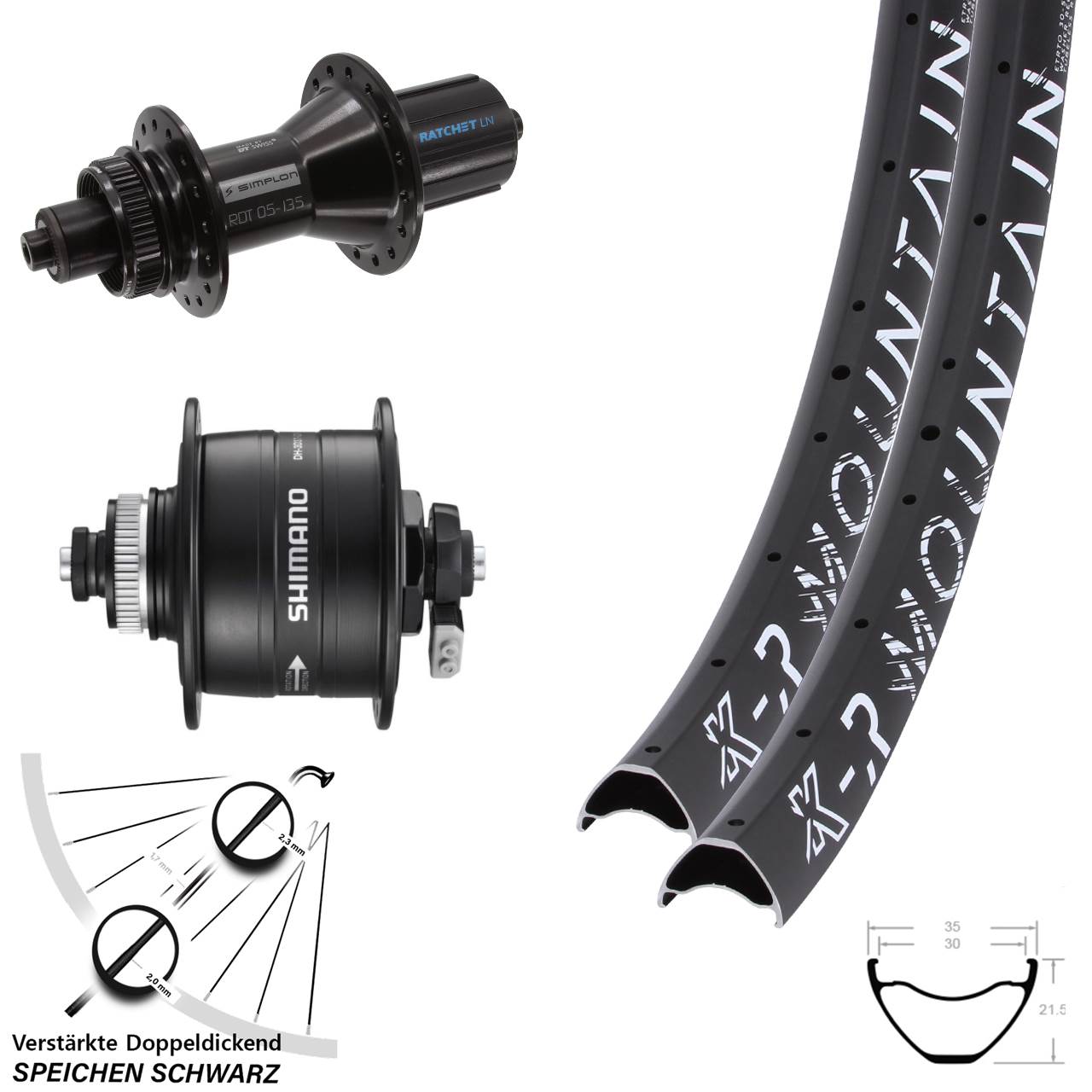 29 Zoll KX-R Mountain 370 Hybrid Shimano DH-3D37 Laufradsatz Centerlock QR 8-11 fach HG