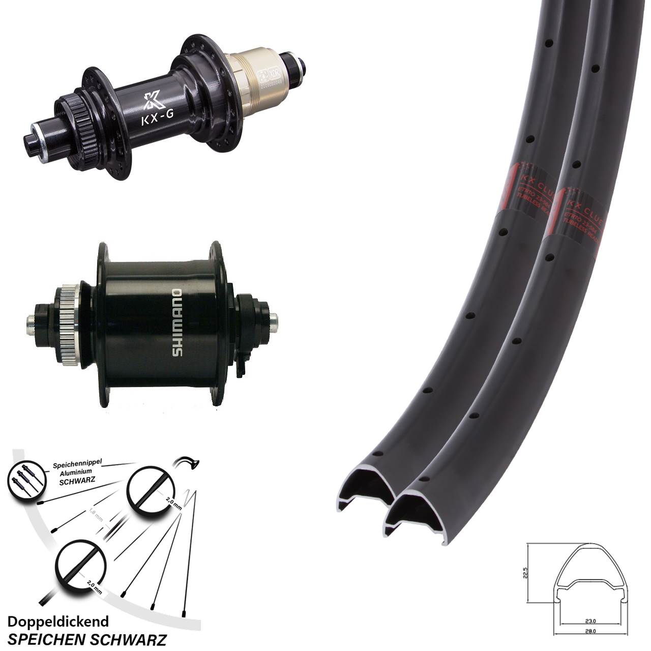 28 Zoll KX-G Clue Shimano DH-UR700-3D Disc Laufrad-Satz für Schnellspanner SRAM XDR