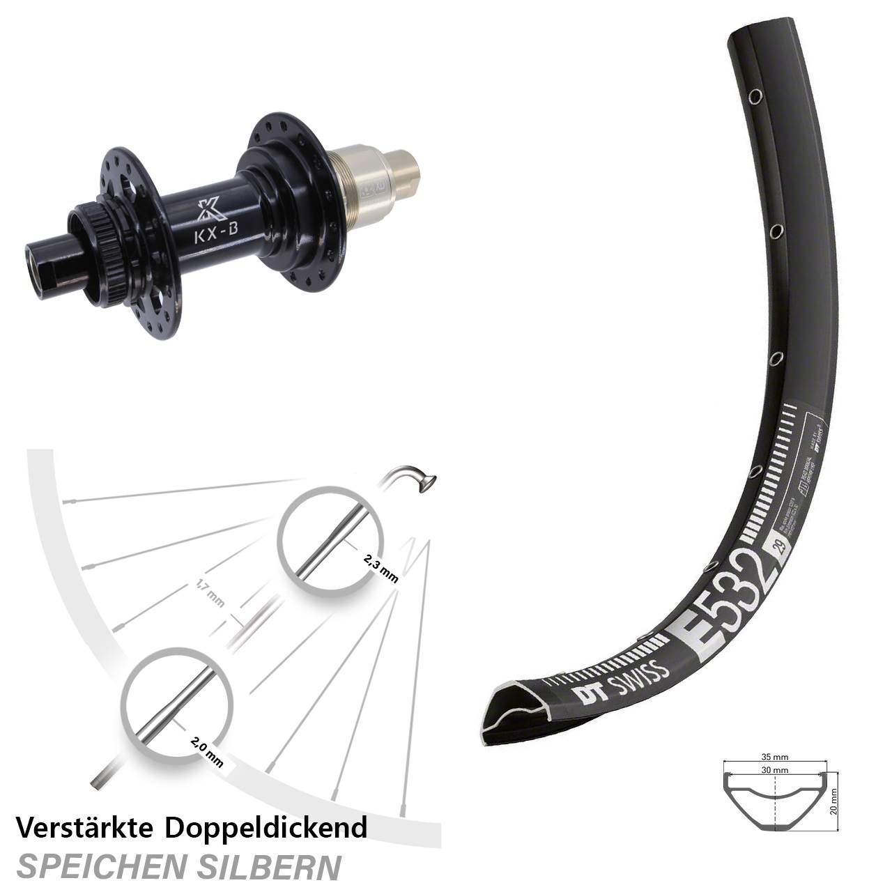 29 Zoll DT Swiss E 532 KX-B Boost Hinterrad Centerlock 12x148 XD