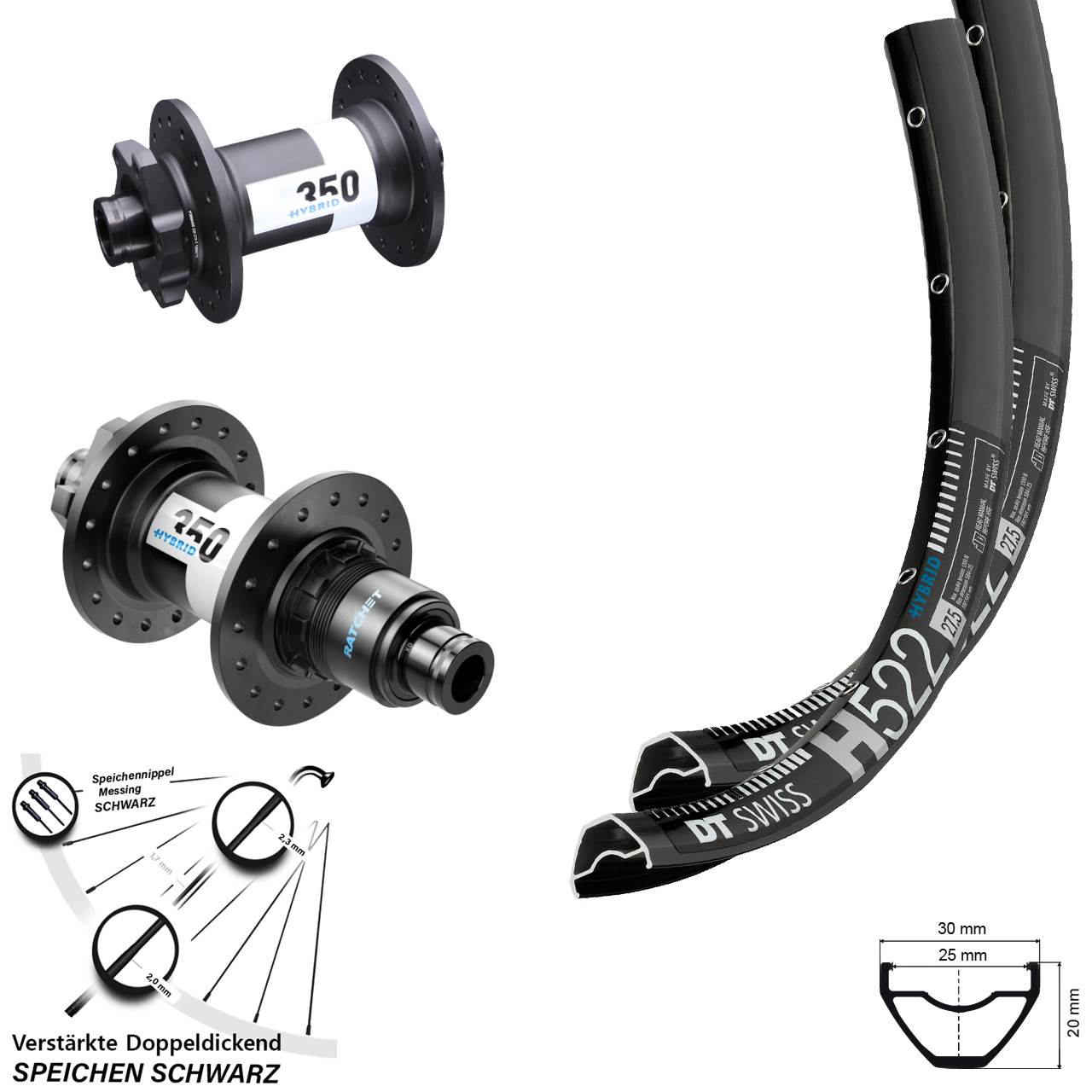 6-Loch Laufradsatz 27,5 Zoll DT Swiss H522 350 Hybrid SRAM XD Boost