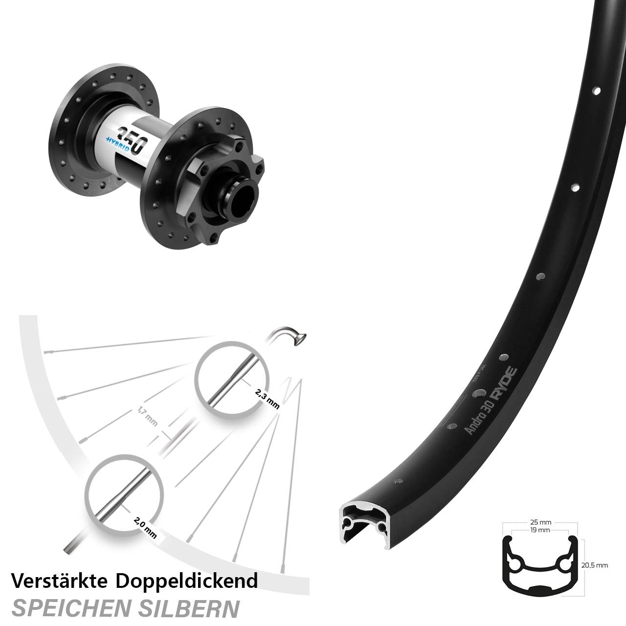 28 Zoll Ryde Andra 30 Disc DT Swiss 350 Hybrid Laufrad 15x100