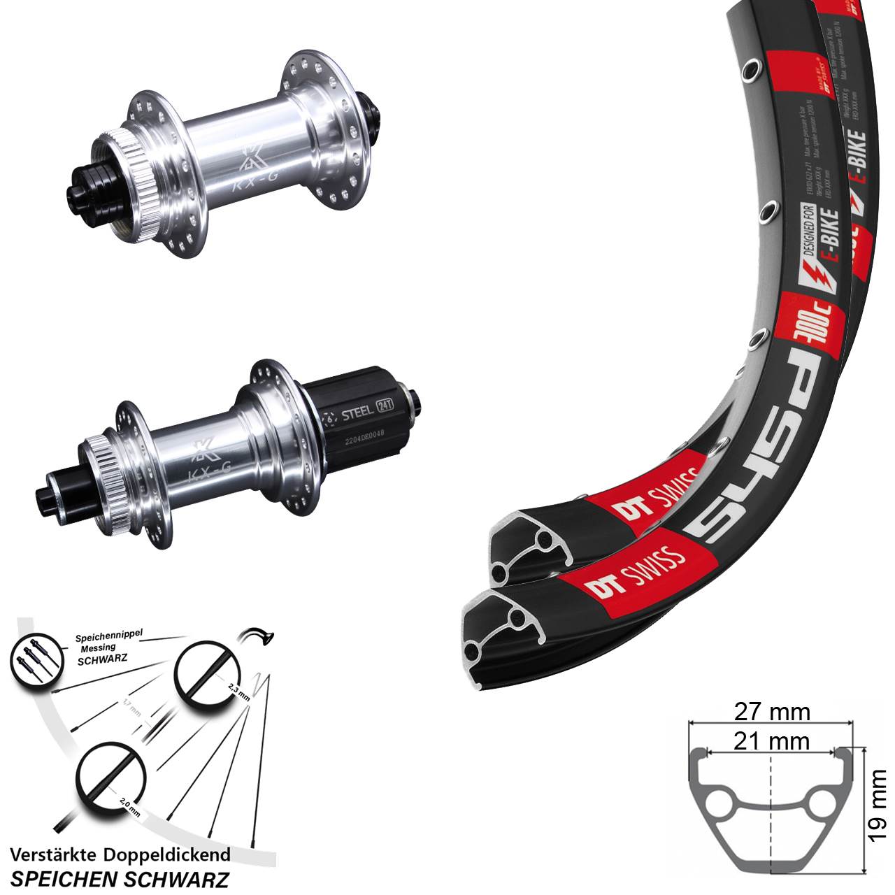 Disc Laufrad-Satz 26 Zoll DT Swiss 545 KX-GS verstärkt 8-12 fach für Schnellspanner