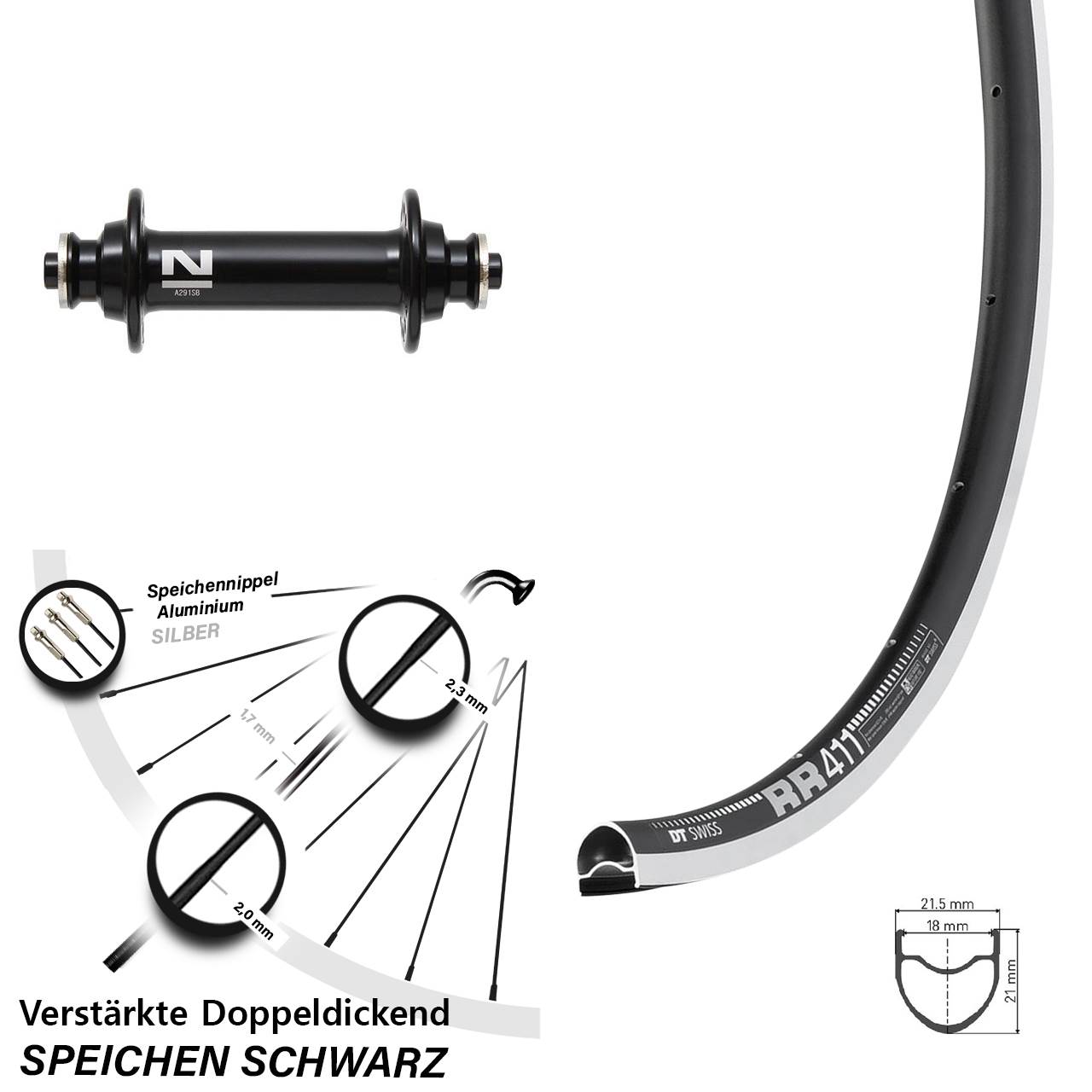DT Swiss RR411 Novatec A291 28 Zoll Vorderrad QR