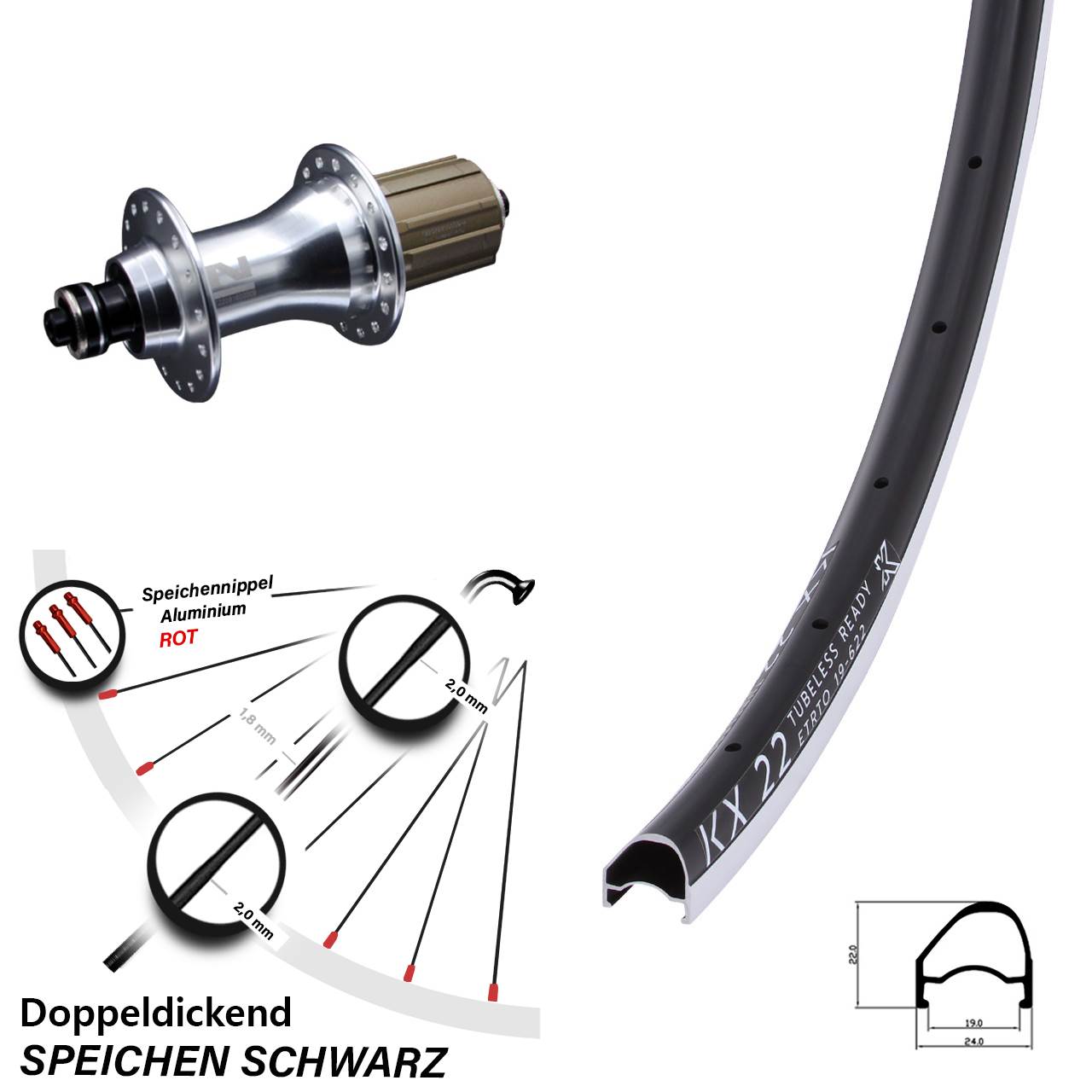 28 Zoll KX 22 OS Novatec F162 Hinterrad für Schnellspanner 8-12 fach
