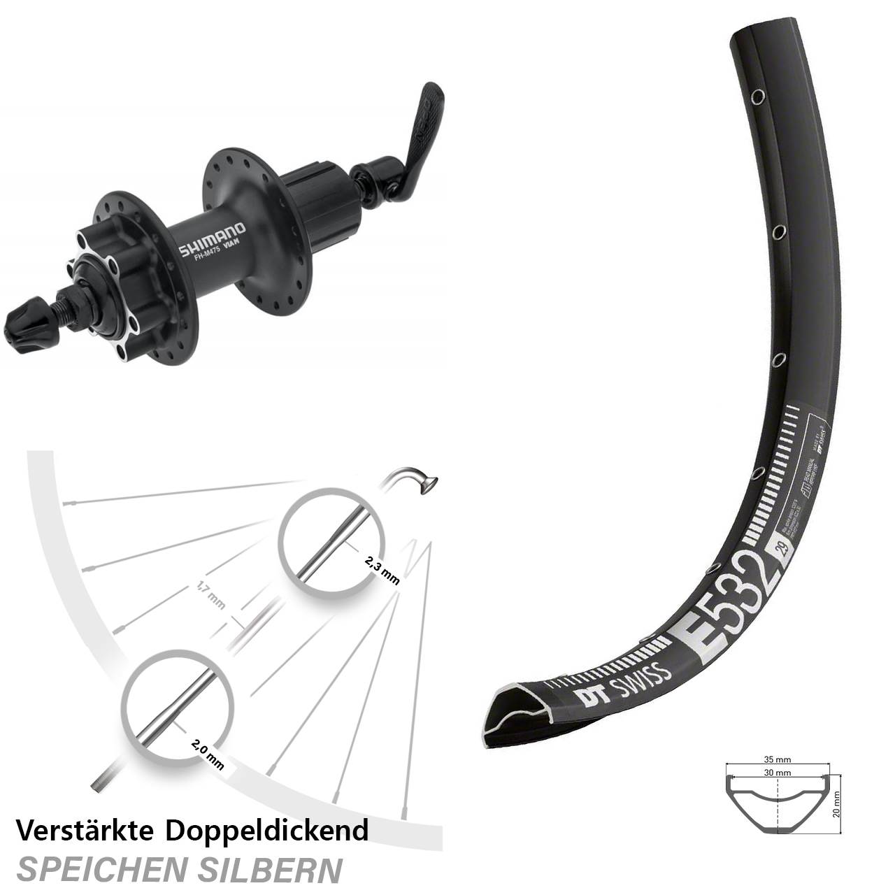 6-Loch Hinterrad 29 Zoll DT Swiss E532 Shimano Alivio 8-11 fach HG für Schnellspanner