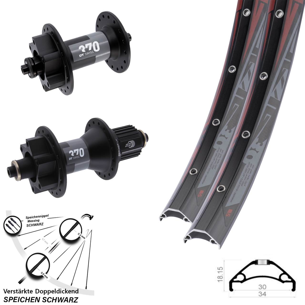 Rodi TRYP 30 DT Swiss 370-370 Hybrid 29 Zoll Laufradsatz 6-Loch QR Micro Spline