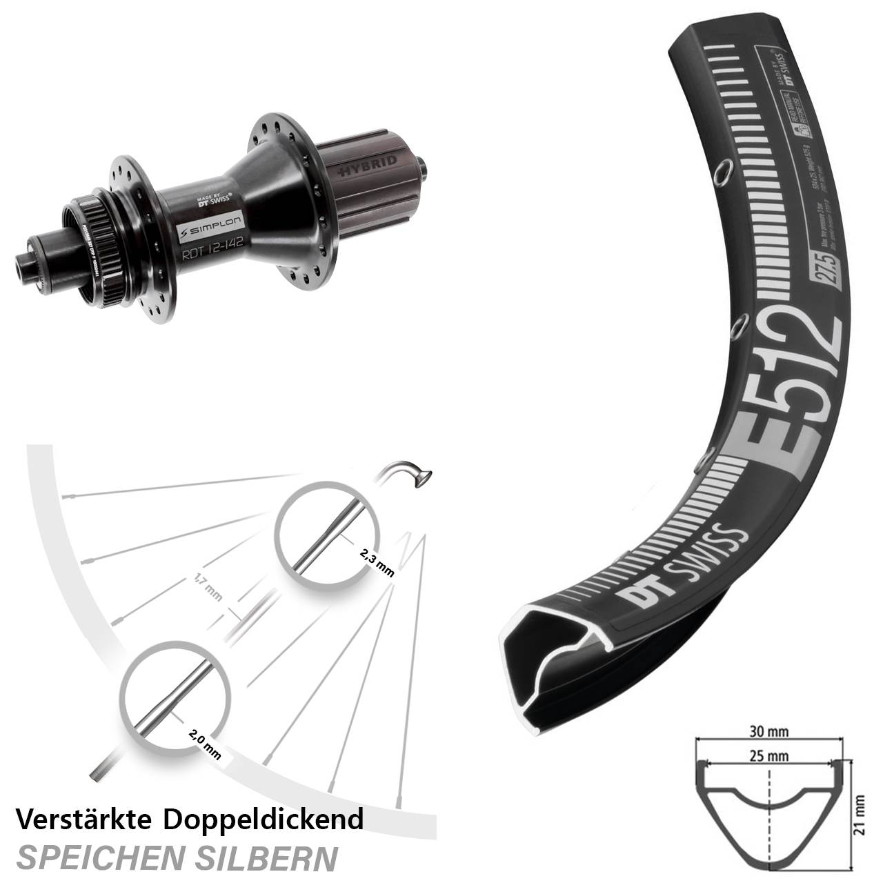 Centerlock Hinterrad QR 29 Zoll DT Swiss E 512-370 Hybrid 8-11 fach