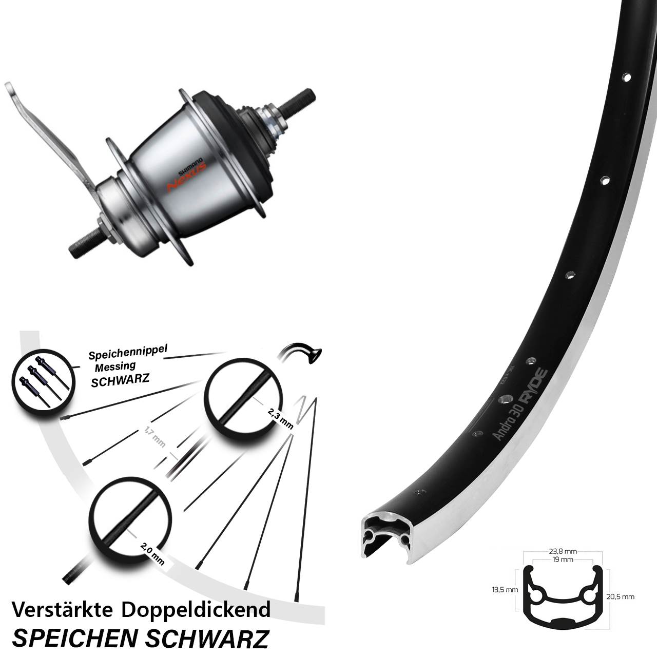 28 Zoll Hinterrad Shimano C3001 Nexus 7 Gang Rücktritt Ryde Andra 30