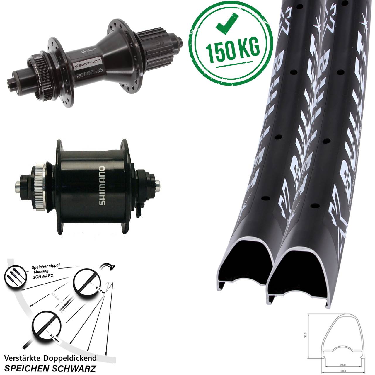 Disc Laufradsatz 29 Zoll KX Bullet OS DT Swiss 370 Hybrid Shimano DH-UR700 Micro Spline QR