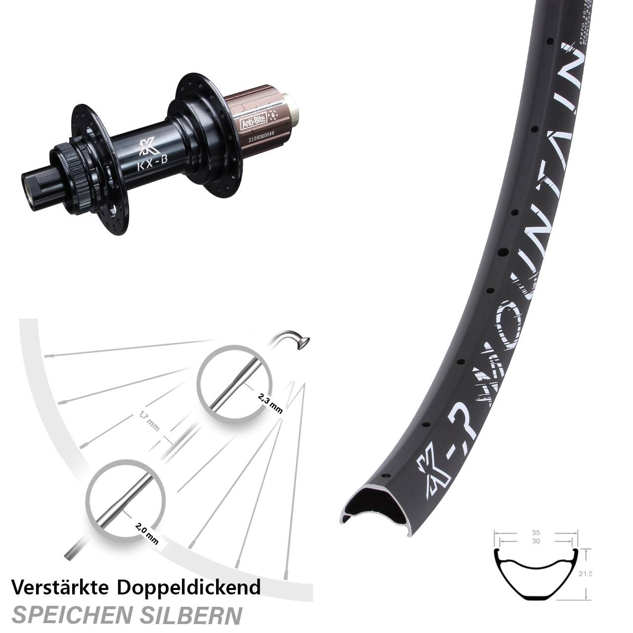 Hinterrad Centerlock 29 Zoll KX-R Mountain verstärkt 8-12 fach HG 12x148 Boost