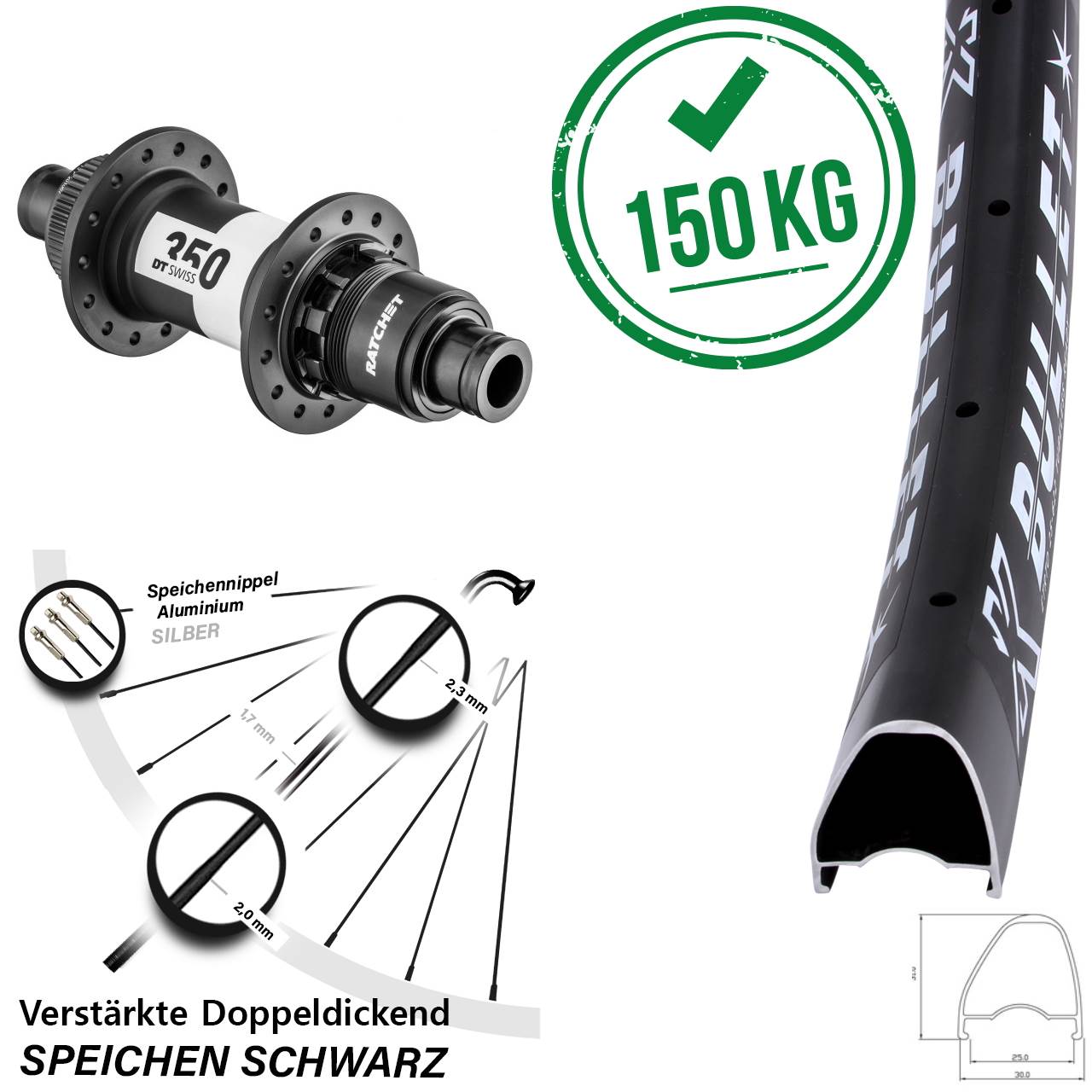 28 Zoll KX Bullet OS DT Swiss 350 Road Centerlock Hinterrad 12x142 XDR