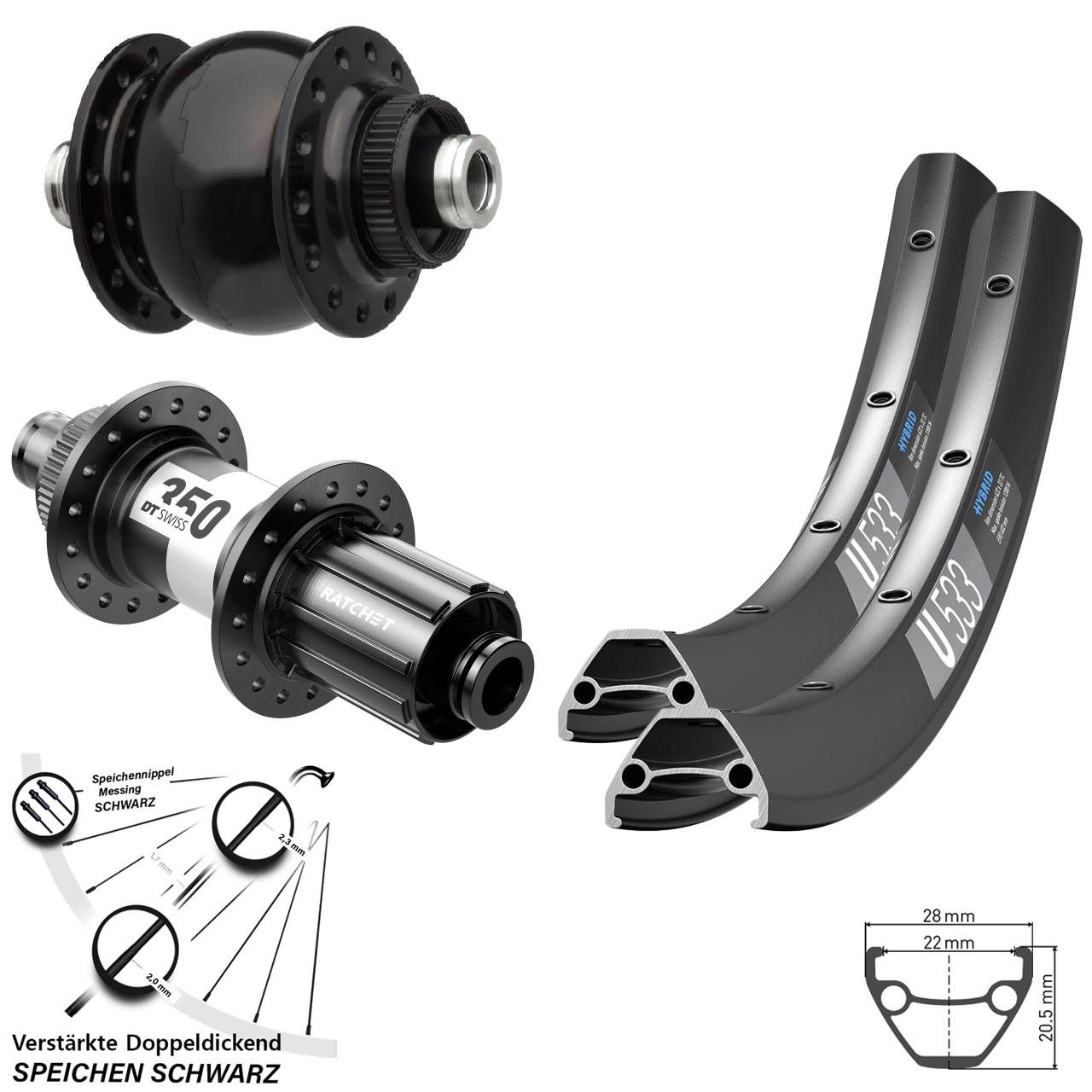 29 Zoll DT Swiss U533 SON delux 350 HG Centerlock Laufradsatz 12x100/142
