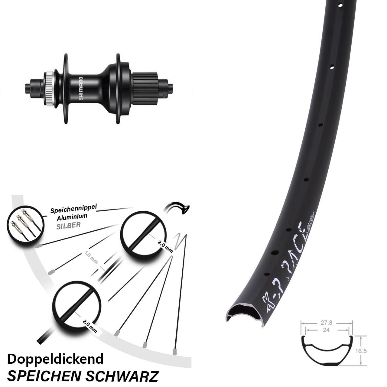 KX-R Race Shimano MT500 Hinterrad Centerlock für Schnellspanner Micro Spline