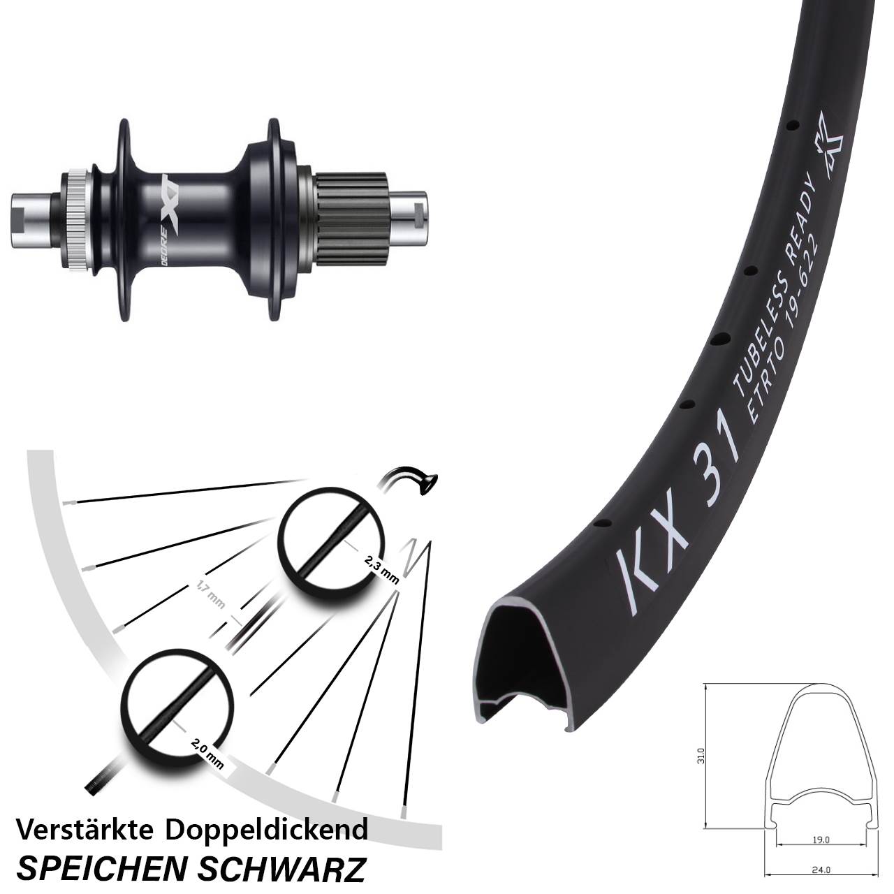 Disc Laufrad 28 Zoll KX 31 Shimano FH-M8110 Micro Spline 12x142