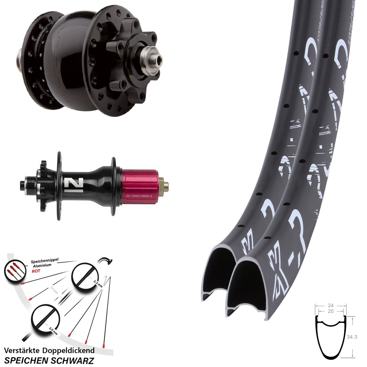 Laufradsatz SON 28 Zoll KX-R Road Novatec D792SB Disc 6-Loch 8-12 fach für Schnellspanner