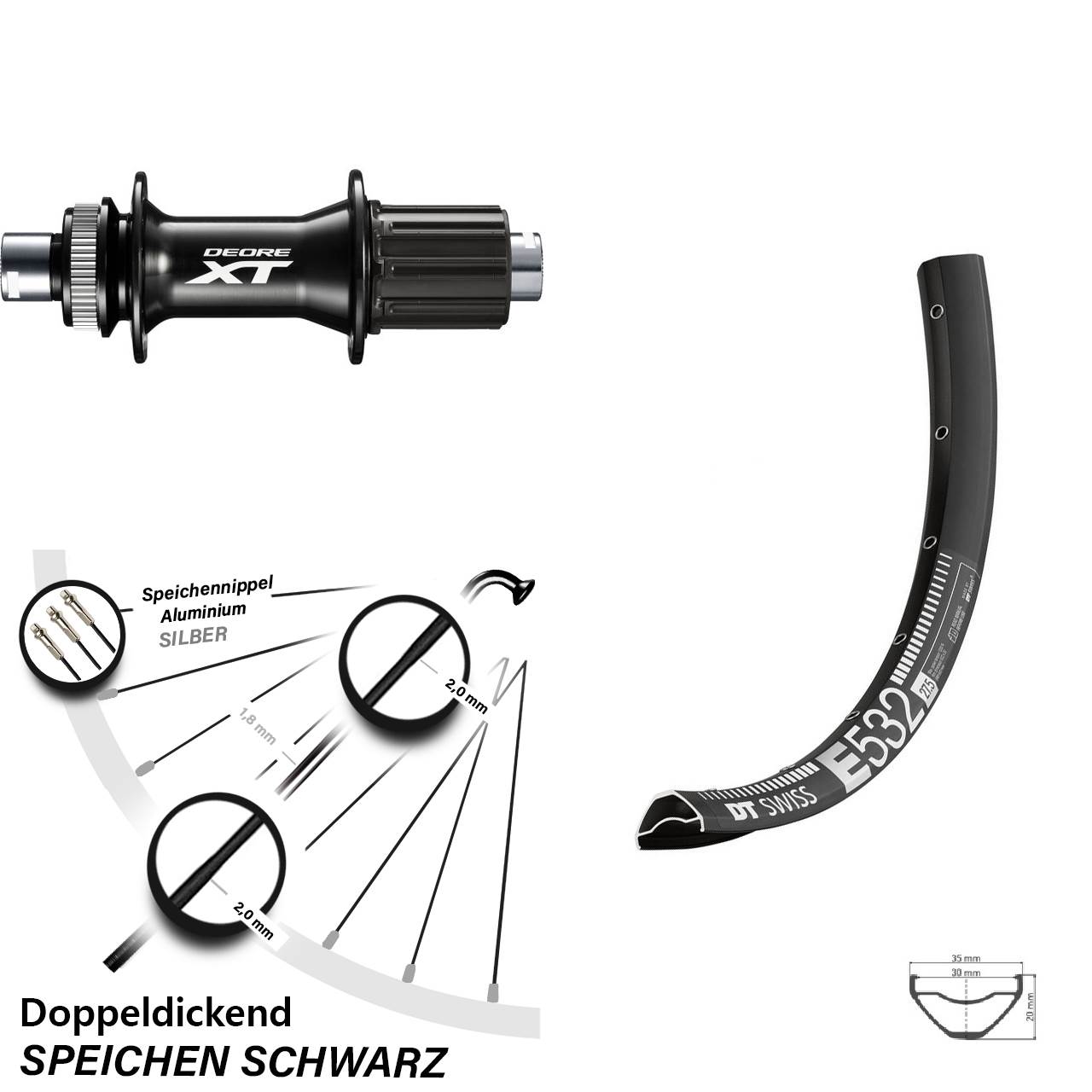 29 Zoll DT Swiss E532 Shimano FH-M8010-B Hinterrad Centerlock 12x148 8-11 fach HG