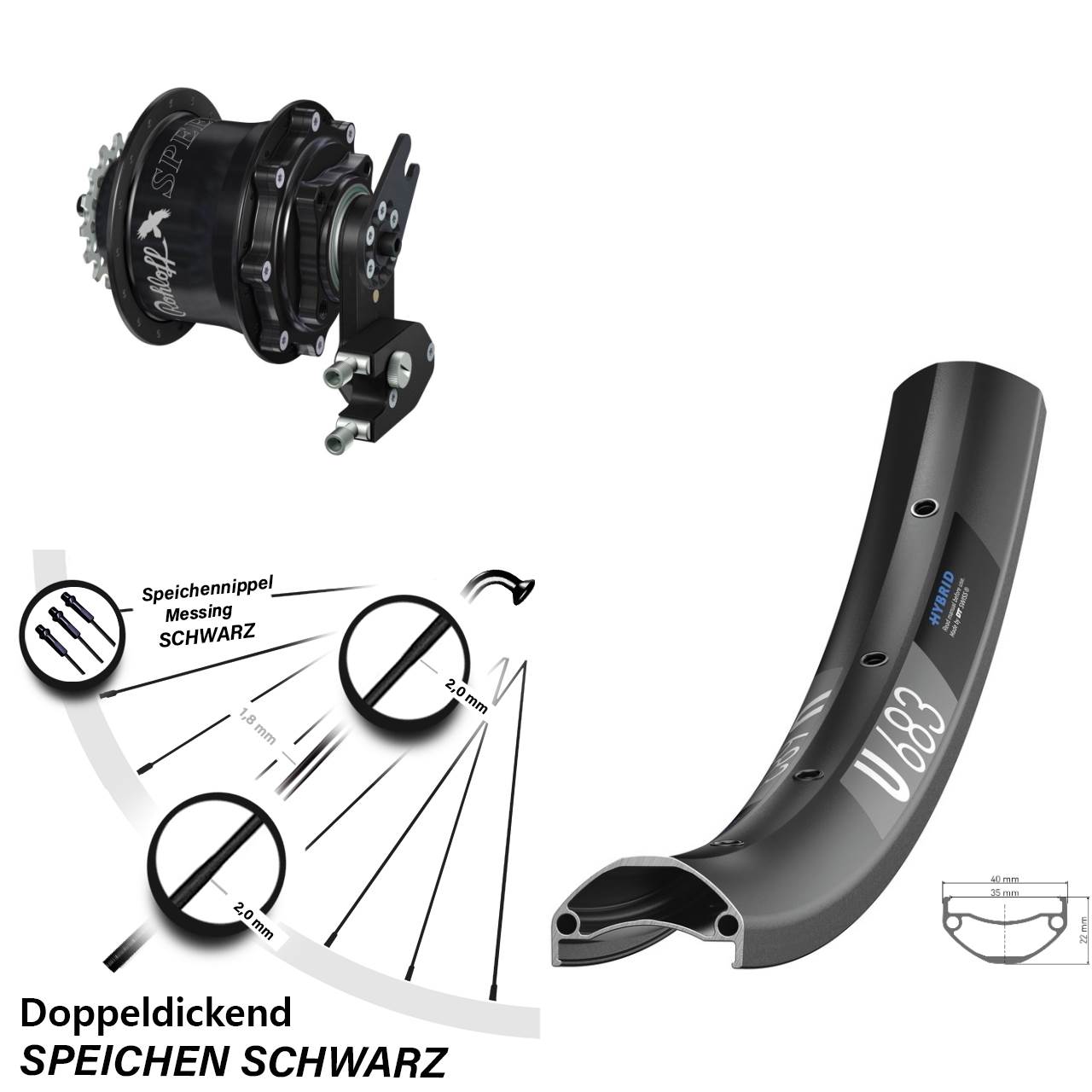 27,5 Zoll DT Swiss U683 Rohloff CC DB OEM2 Tandem schwarz