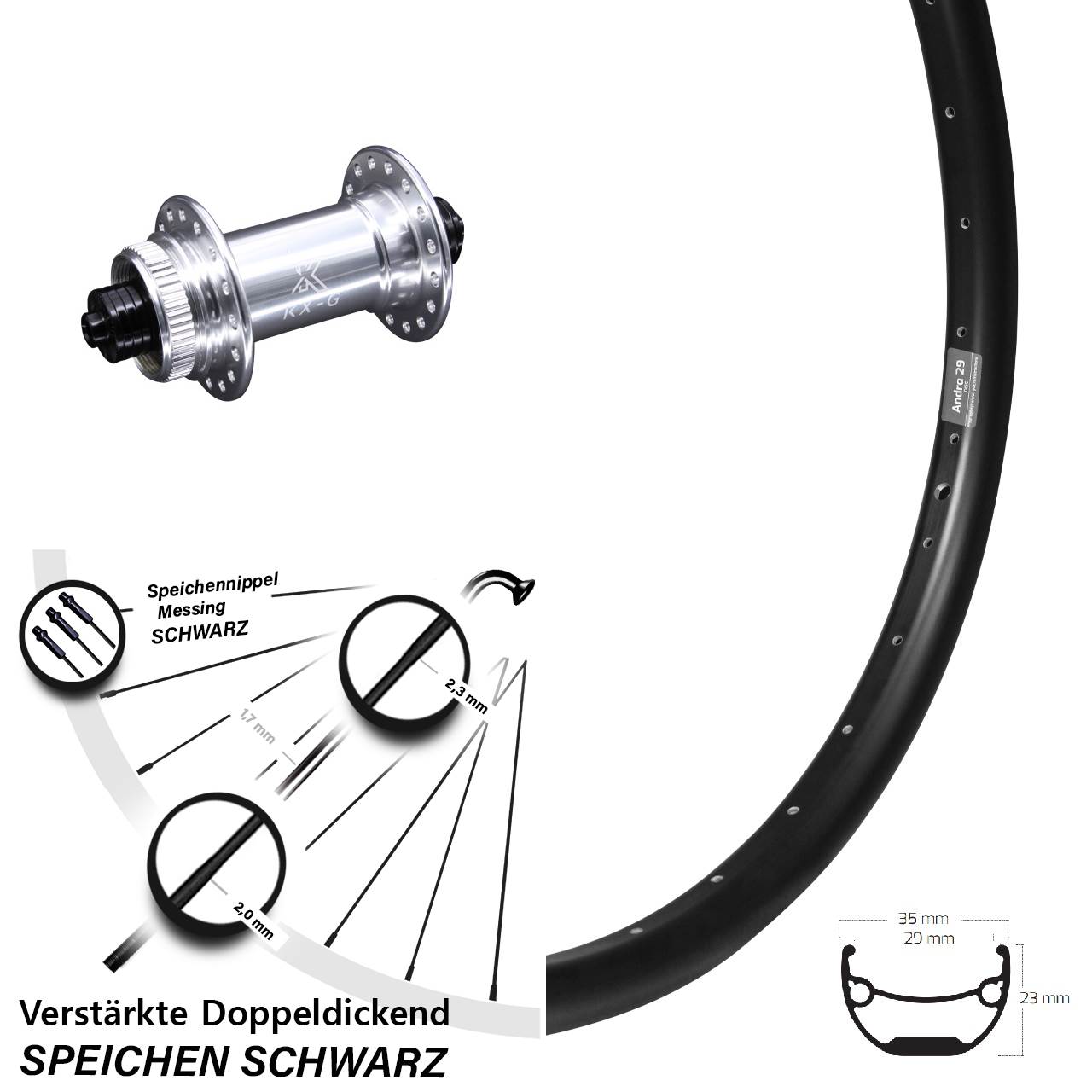 20 Zoll Ryde Andra 29 KX-G Disc Vorderrad für Schnellspanner