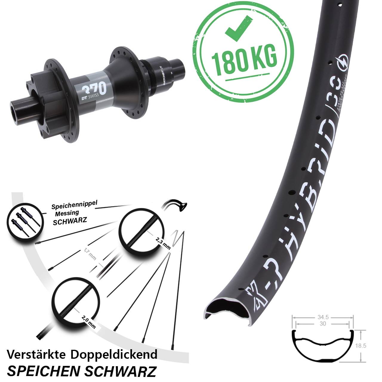 Boost Hinterrad 6-Loch 12x148 29 Zoll KX-R Hybrid 30 DT Swiss 370 XD 11-12 fach