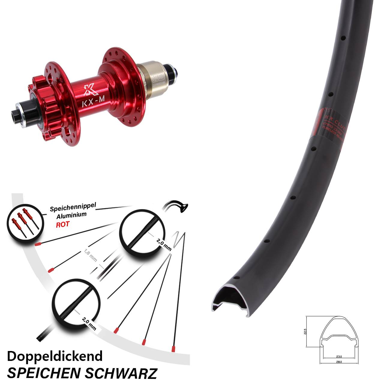 Disc Laufrad für Schnellspanner 28 Zoll KX-M Clue rot SRAM XD
